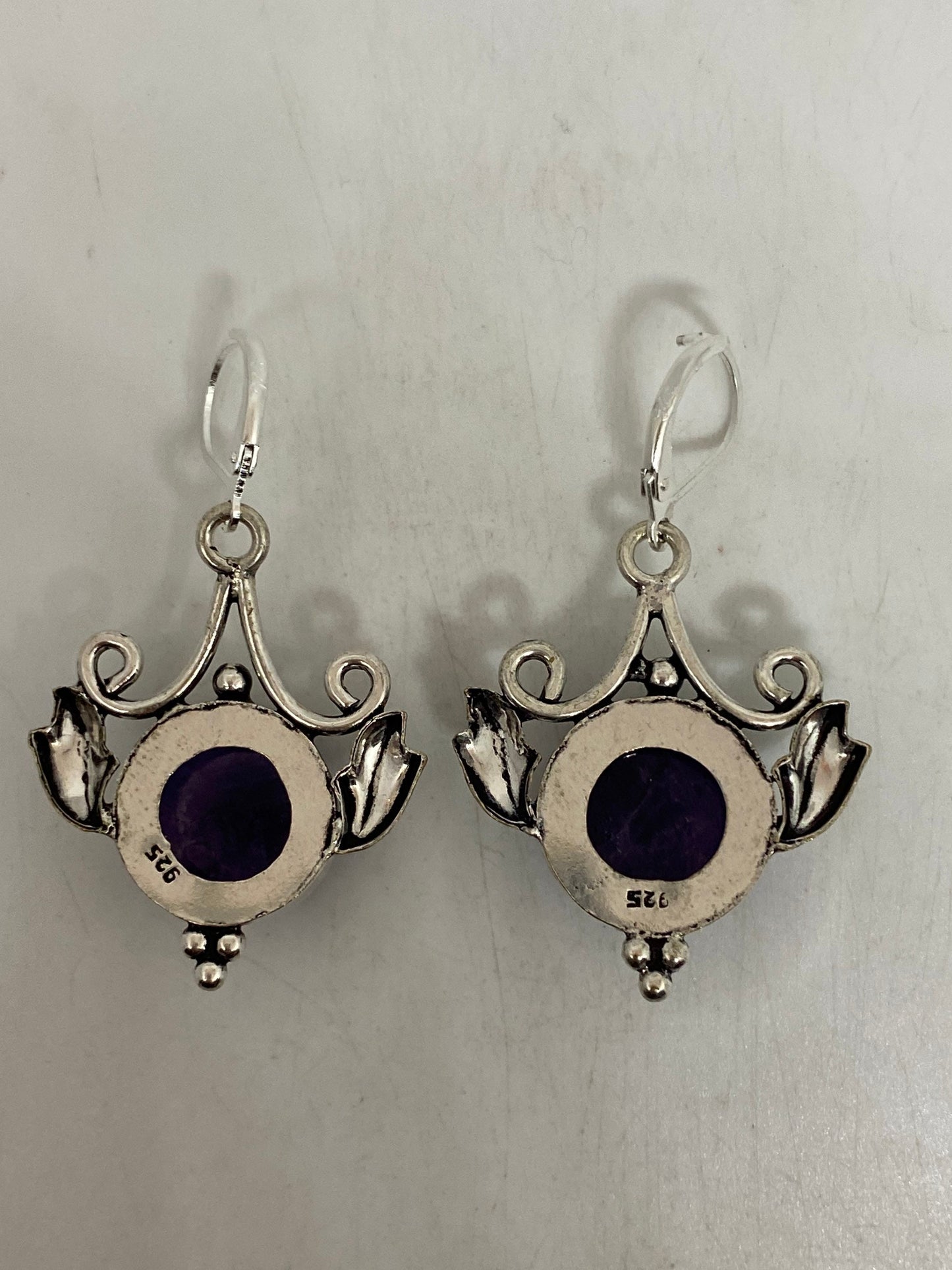 Vintage Purple Amethyst Earrings 925 Sterling Silver Leverback