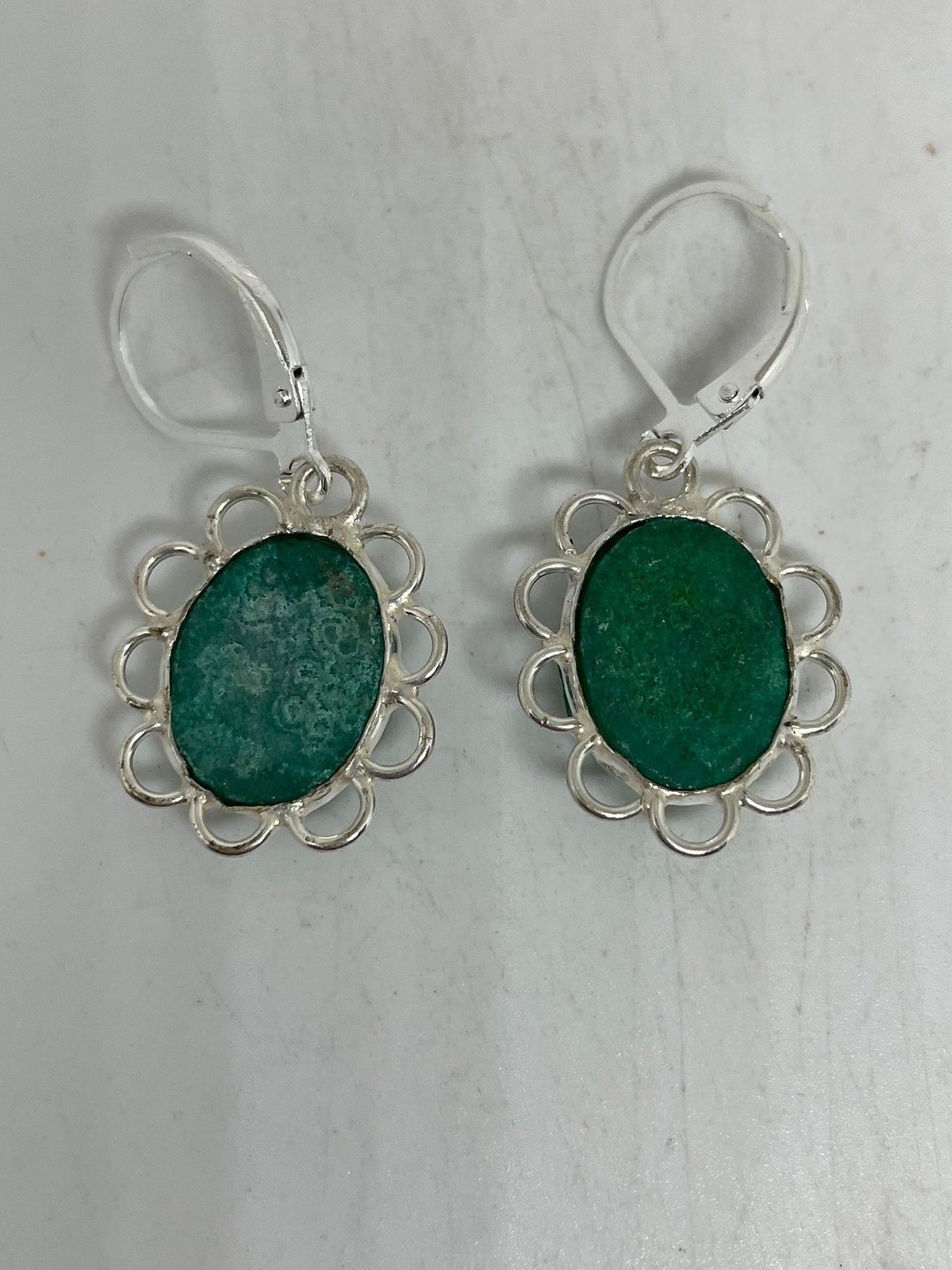 Vintage 925 Sterling Silver Chrome Diopside Druzy Chandelier Earrings