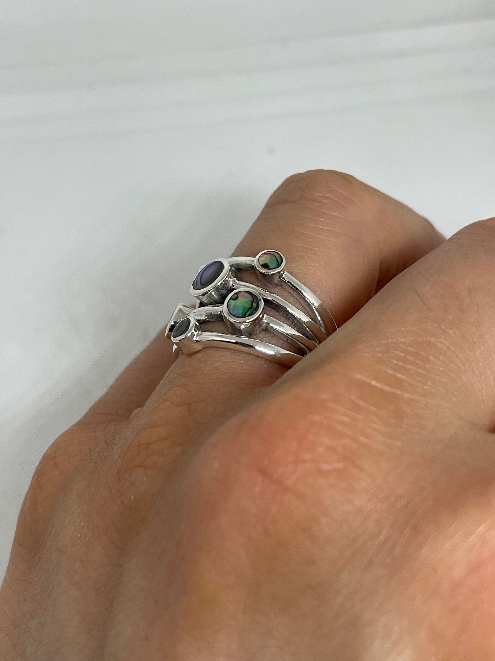 Antique Abalone Filigree Sterling Silver Ring