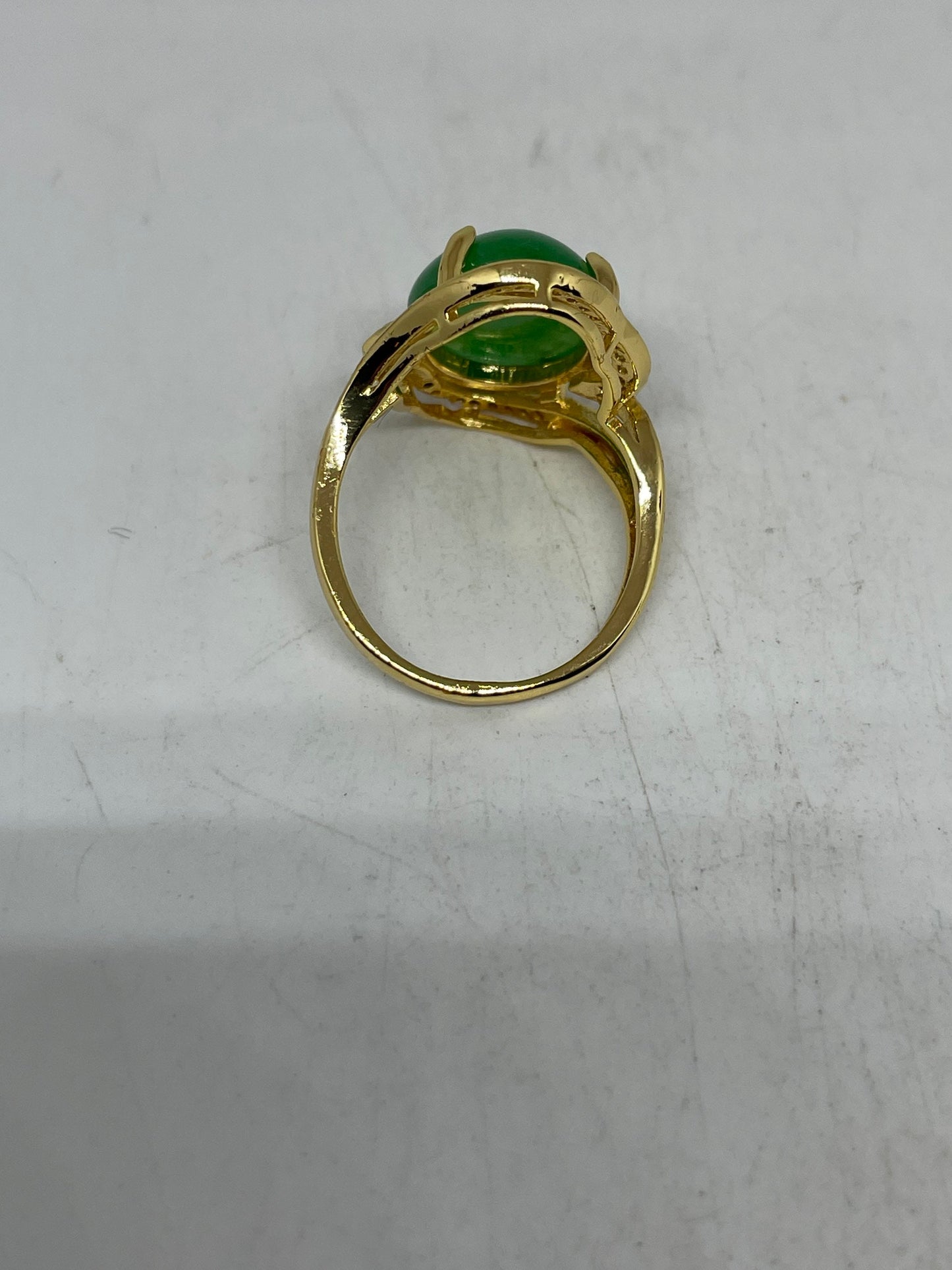 Vintage Lucky Green Nephrite Jade Golden Ring