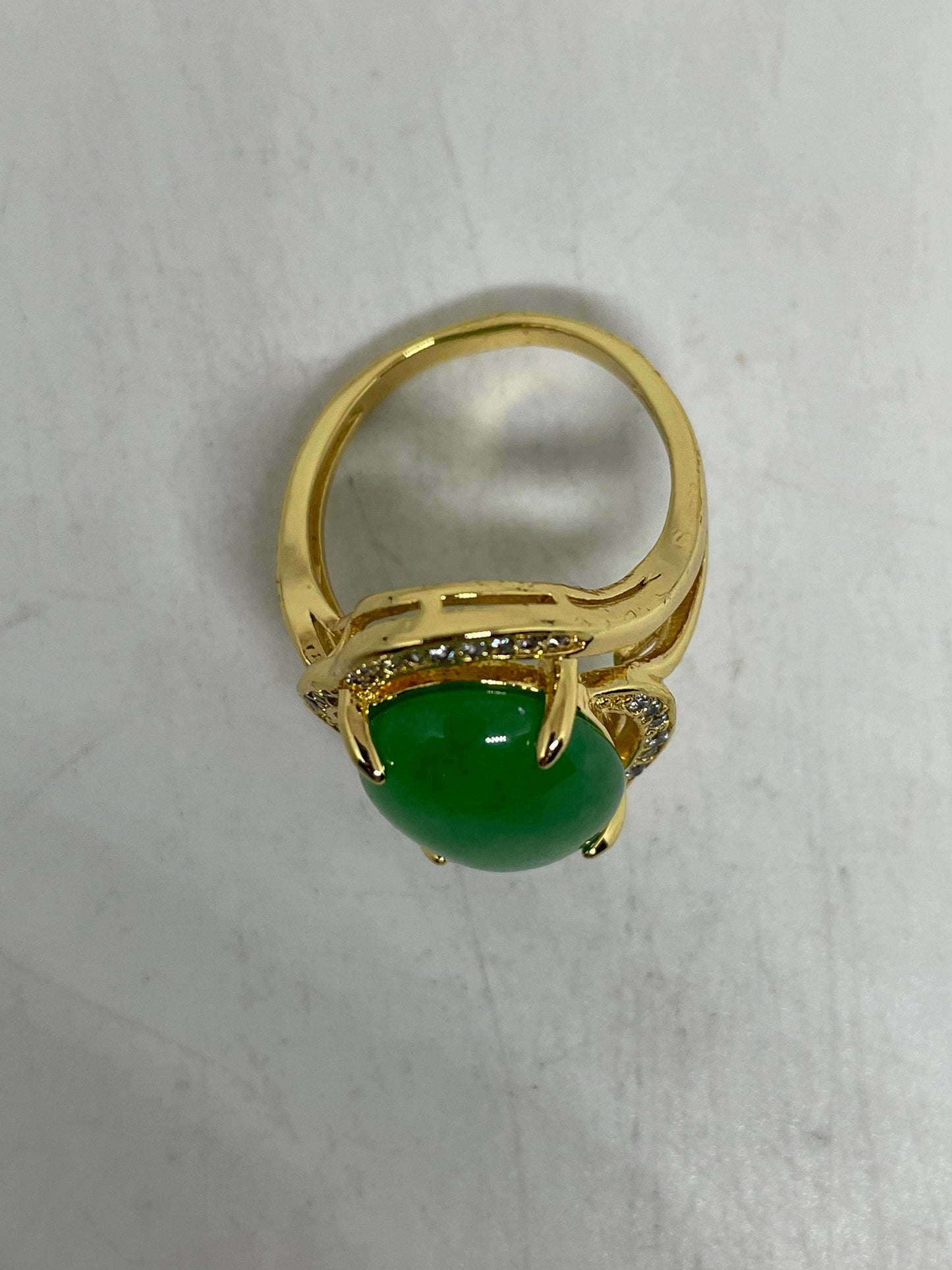 Vintage Lucky Green Nephrite Jade Golden Ring