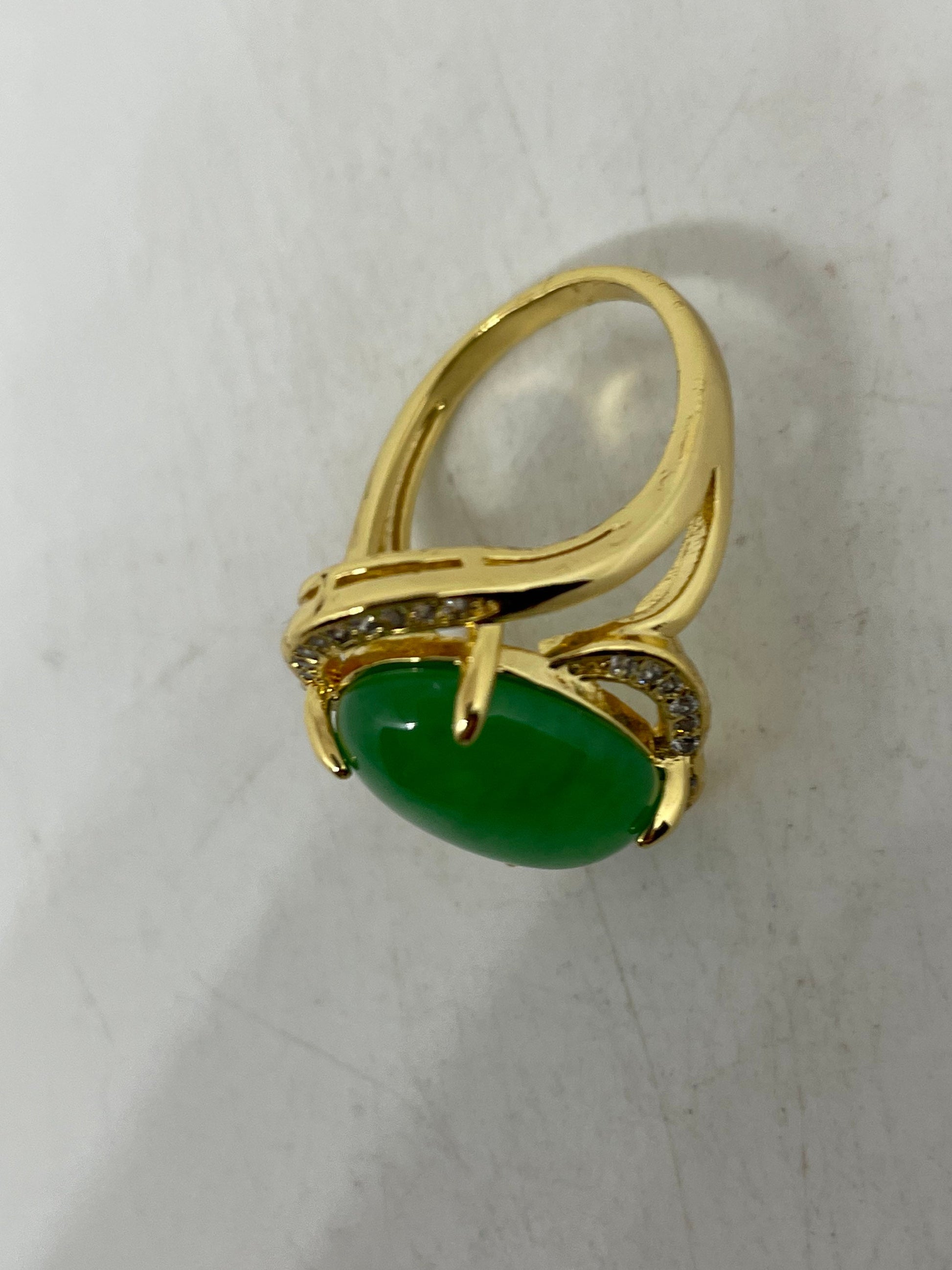 Vintage Lucky Green Nephrite Jade Golden Ring