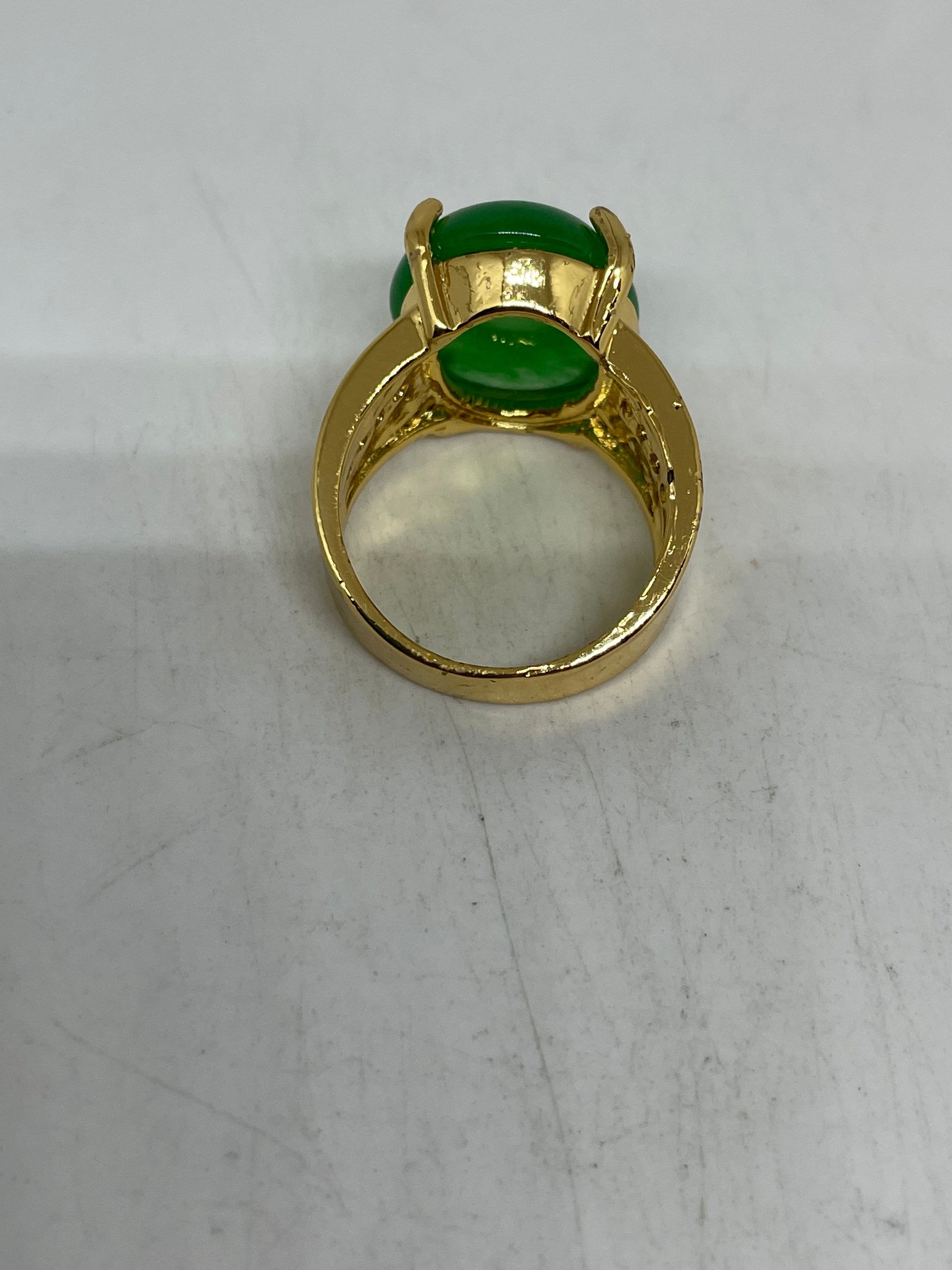 Vintage Lucky Green Nephrite Jade Golden Ring