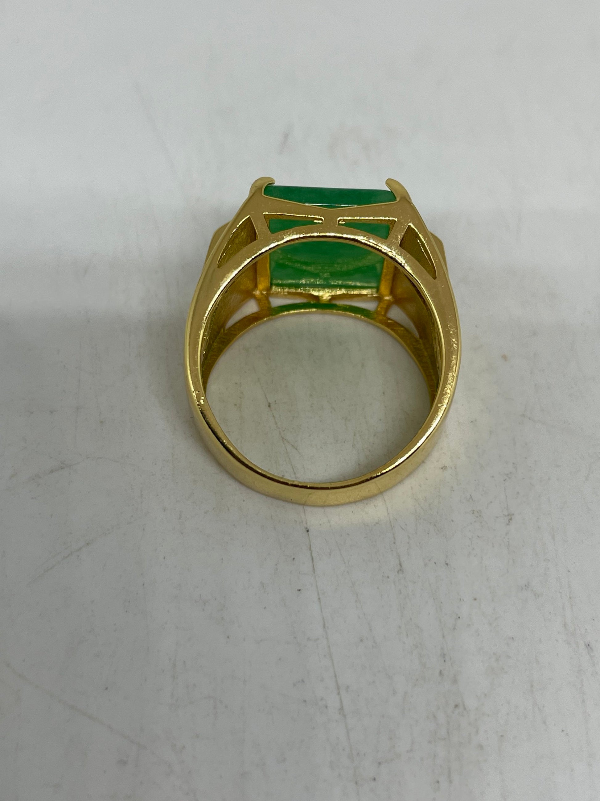 Vintage Lucky Green Nephrite Jade Golden Ring