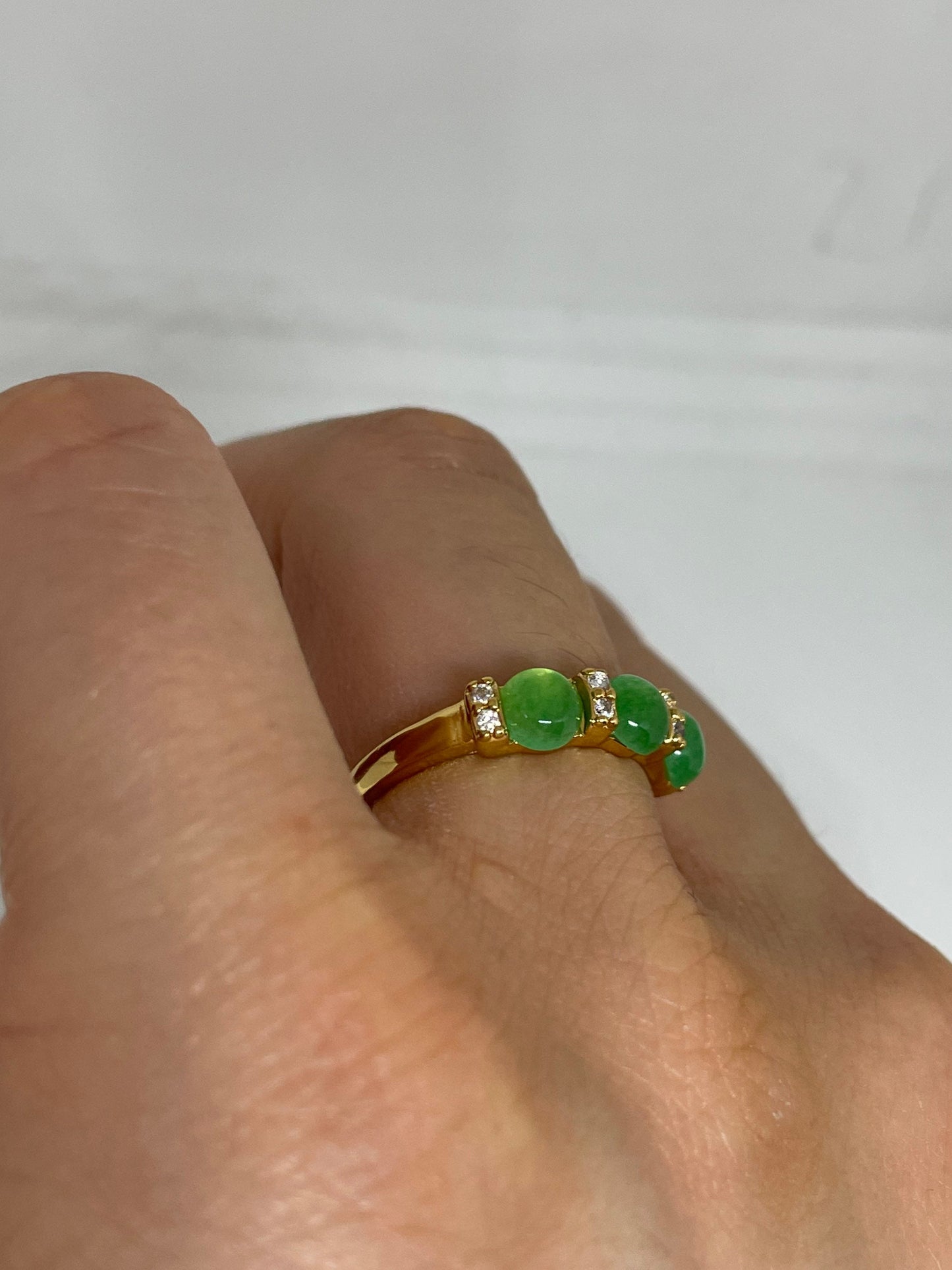 Vintage Lucky Green Nephrite Jade Golden Ring