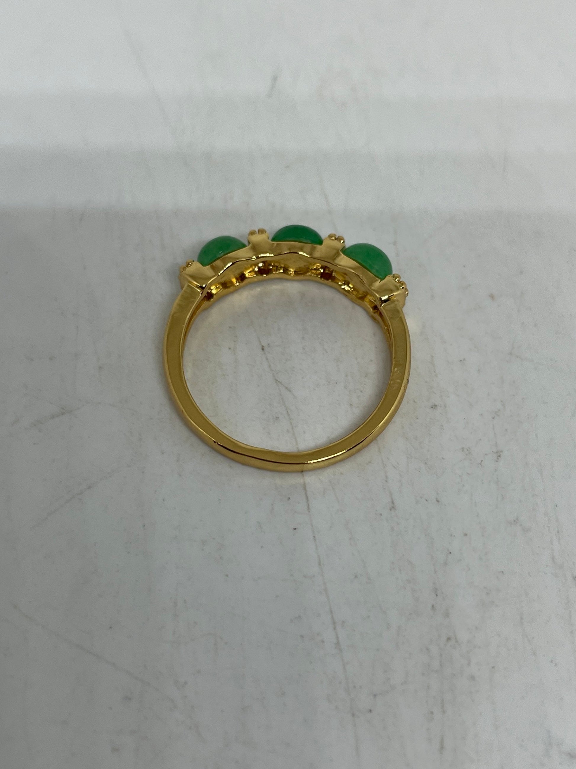 Vintage Lucky Green Nephrite Jade Golden Ring