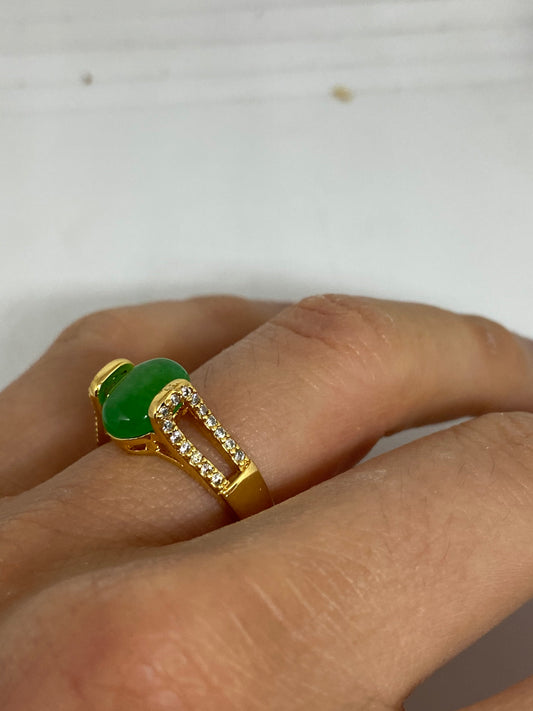 Vintage Lucky Green Nephrite Jade Golden Ring