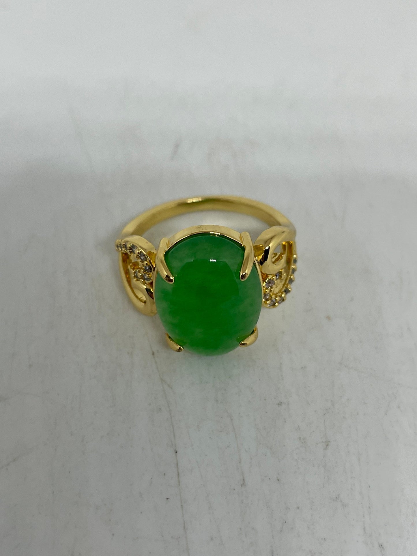 Vintage Lucky Green Nephrite Jade Golden Ring