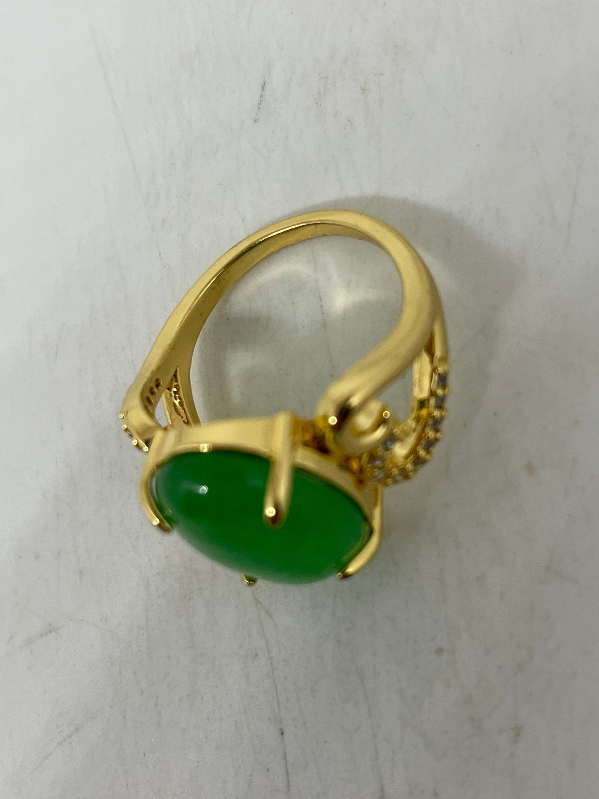 Vintage Lucky Green Nephrite Jade Golden Ring