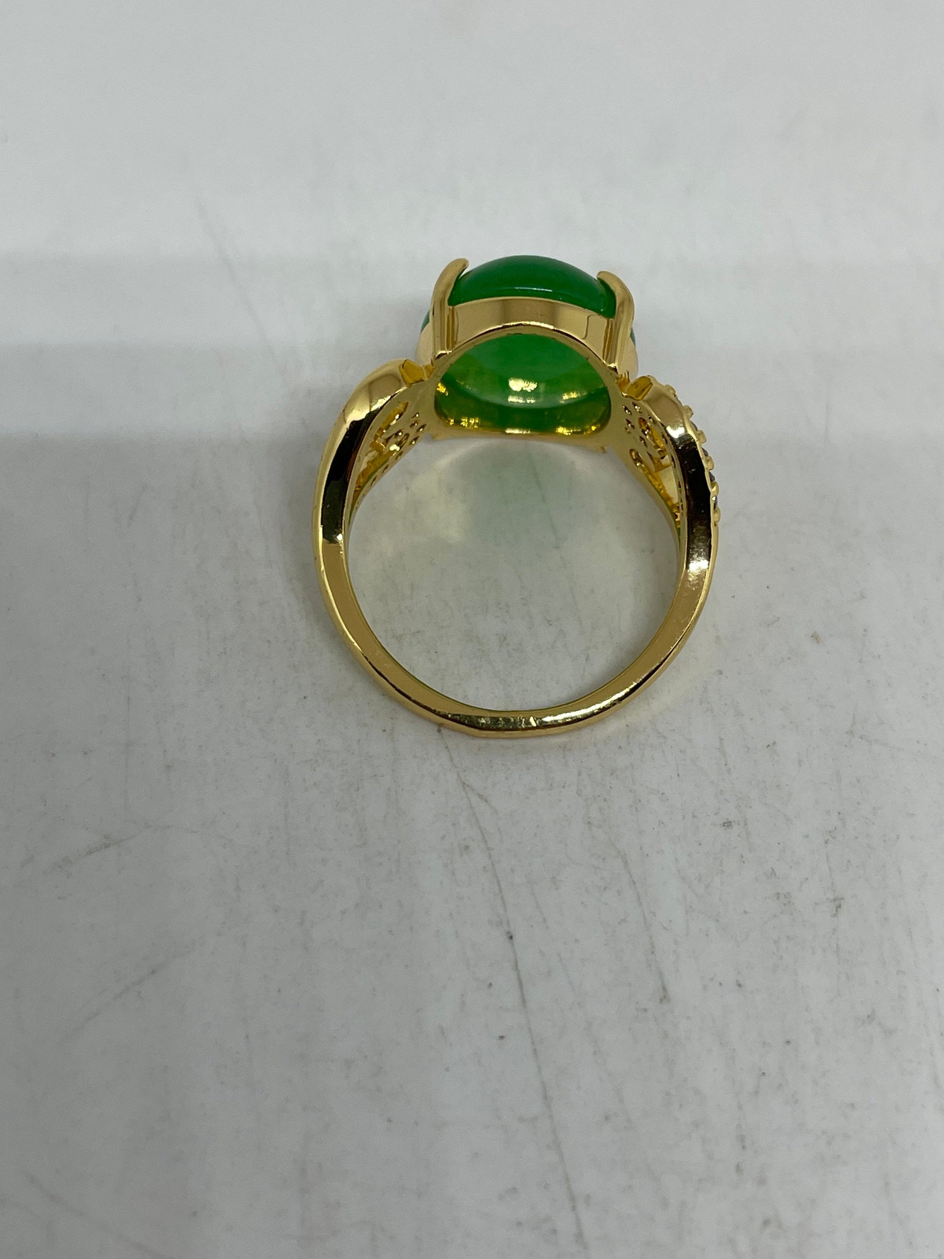 Vintage Lucky Green Nephrite Jade Golden Ring