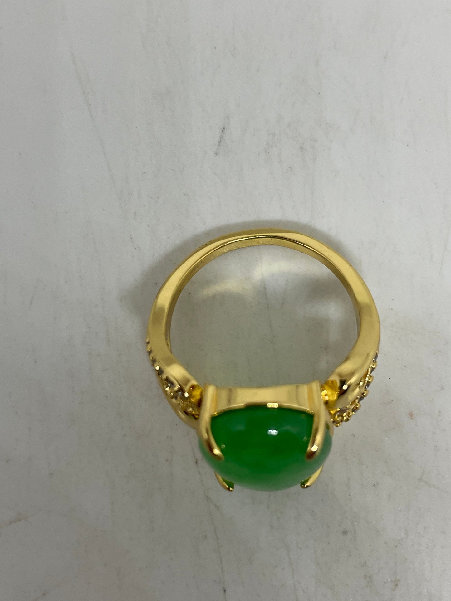 Vintage Lucky Green Nephrite Jade Golden Ring