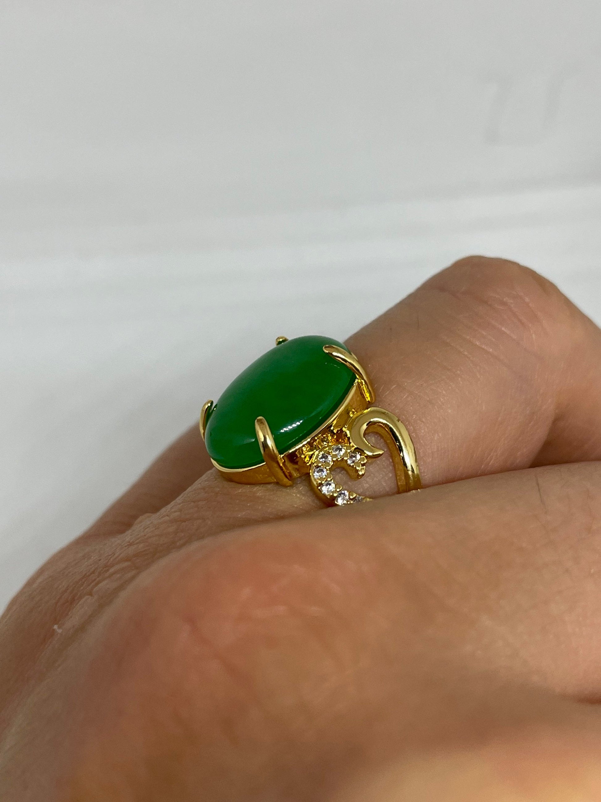 Vintage Lucky Green Nephrite Jade Golden Ring