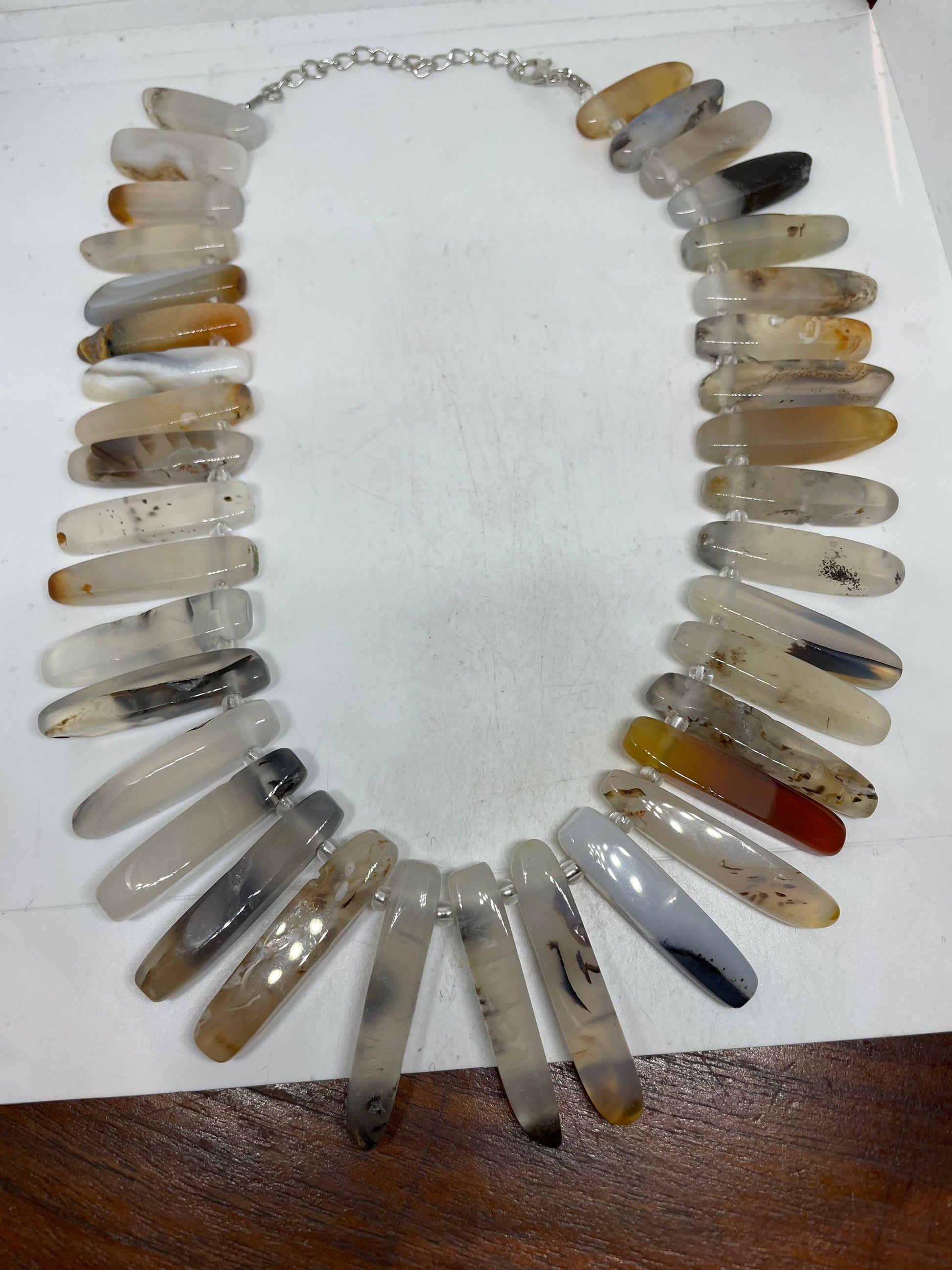 16-19 Inch Hand Knoted Vintage Mixed color White Onyz agate beaded Necklace