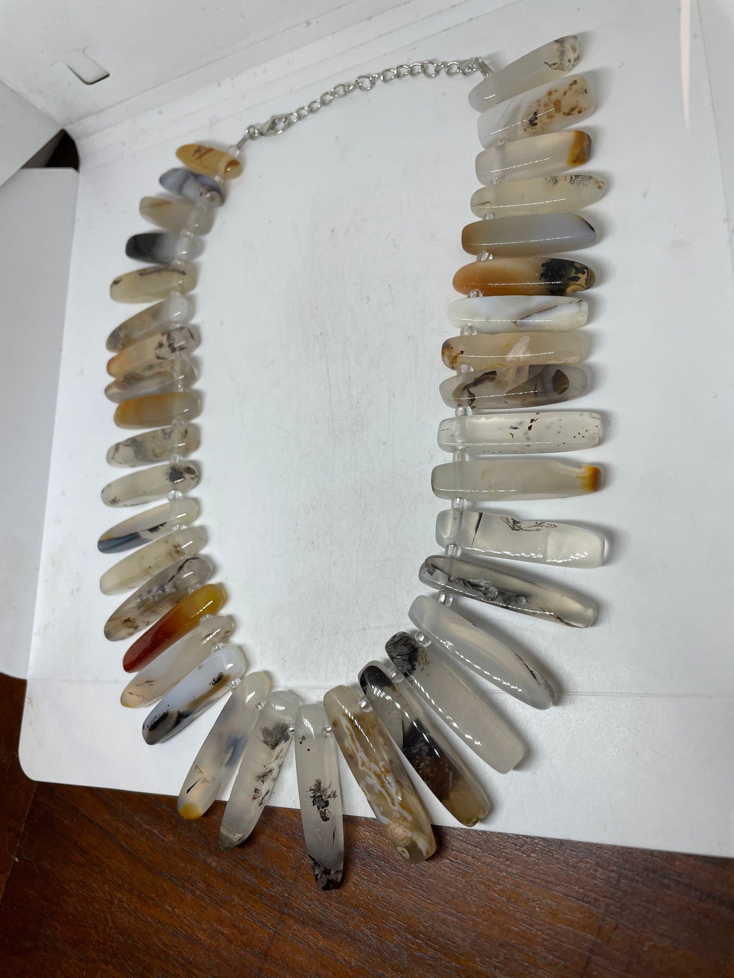16-19 Inch Hand Knoted Vintage Mixed color White Onyz agate beaded Necklace