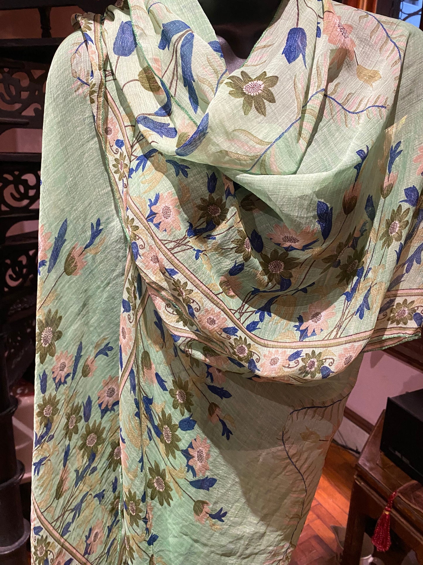 Vintage Japanese Print Scarf Wrap Poncho