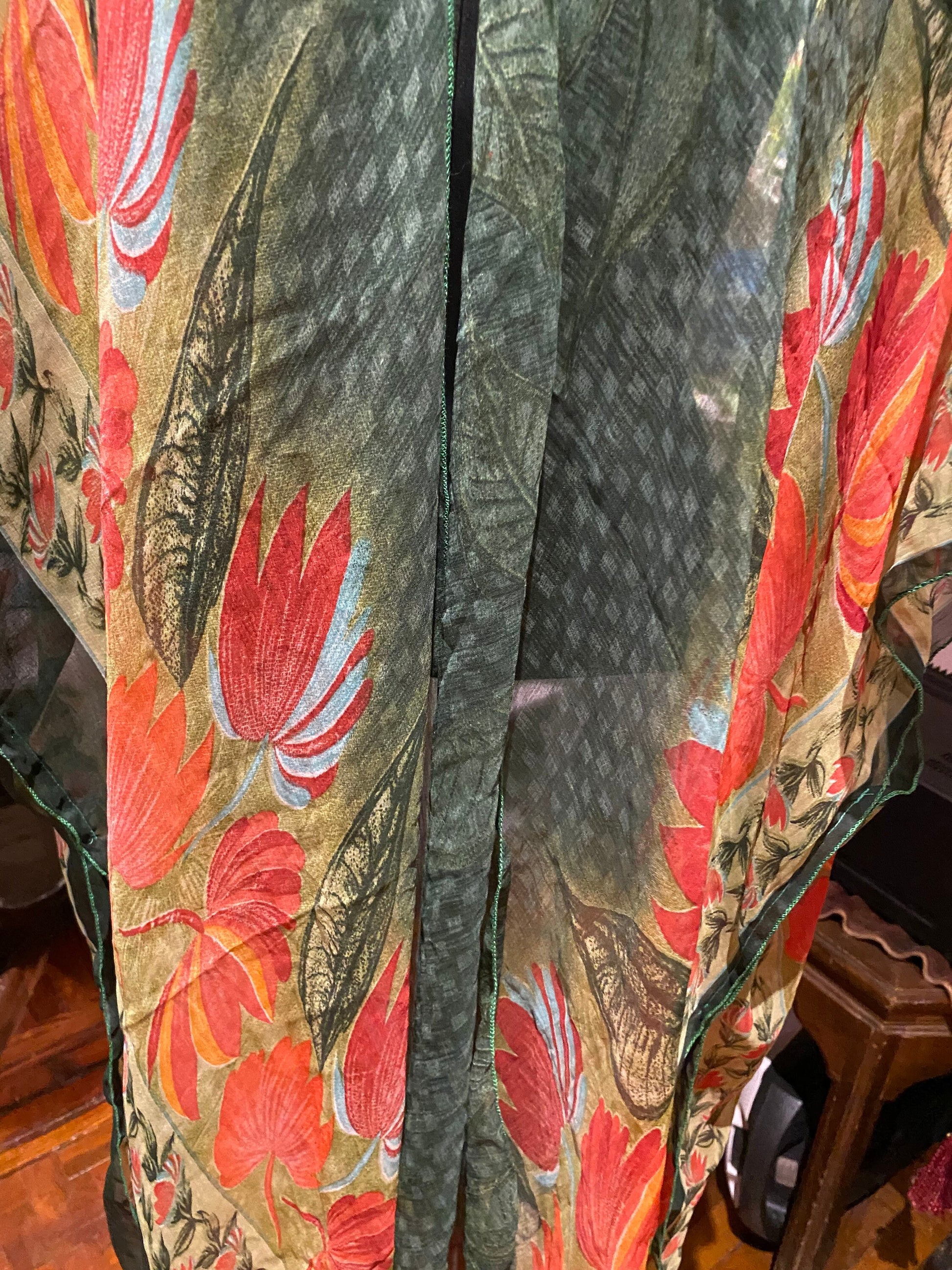 Vintage Japanese Print Scarf Wrap Poncho