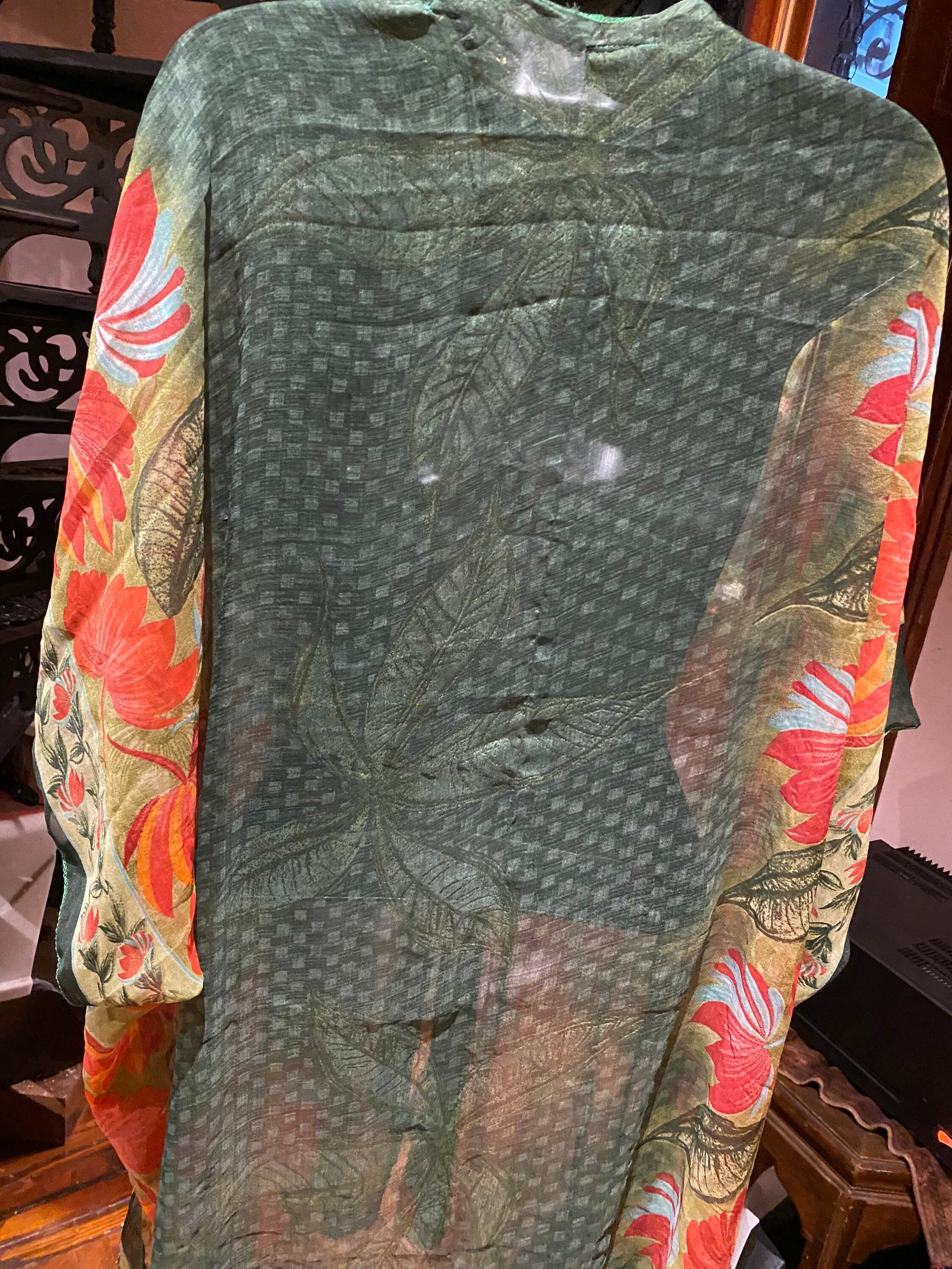 Vintage Japanese Print Scarf Wrap Poncho