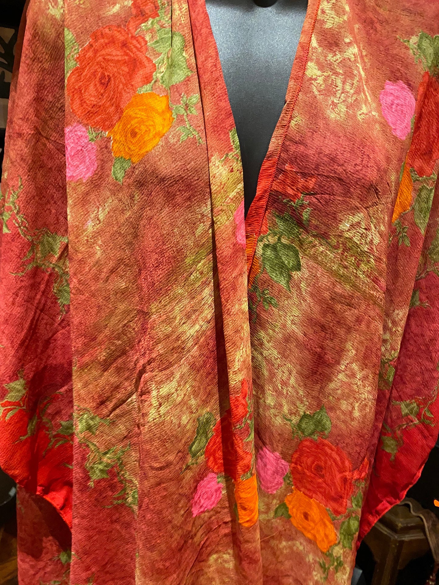 Vintage Japanese Print Scarf Wrap Poncho