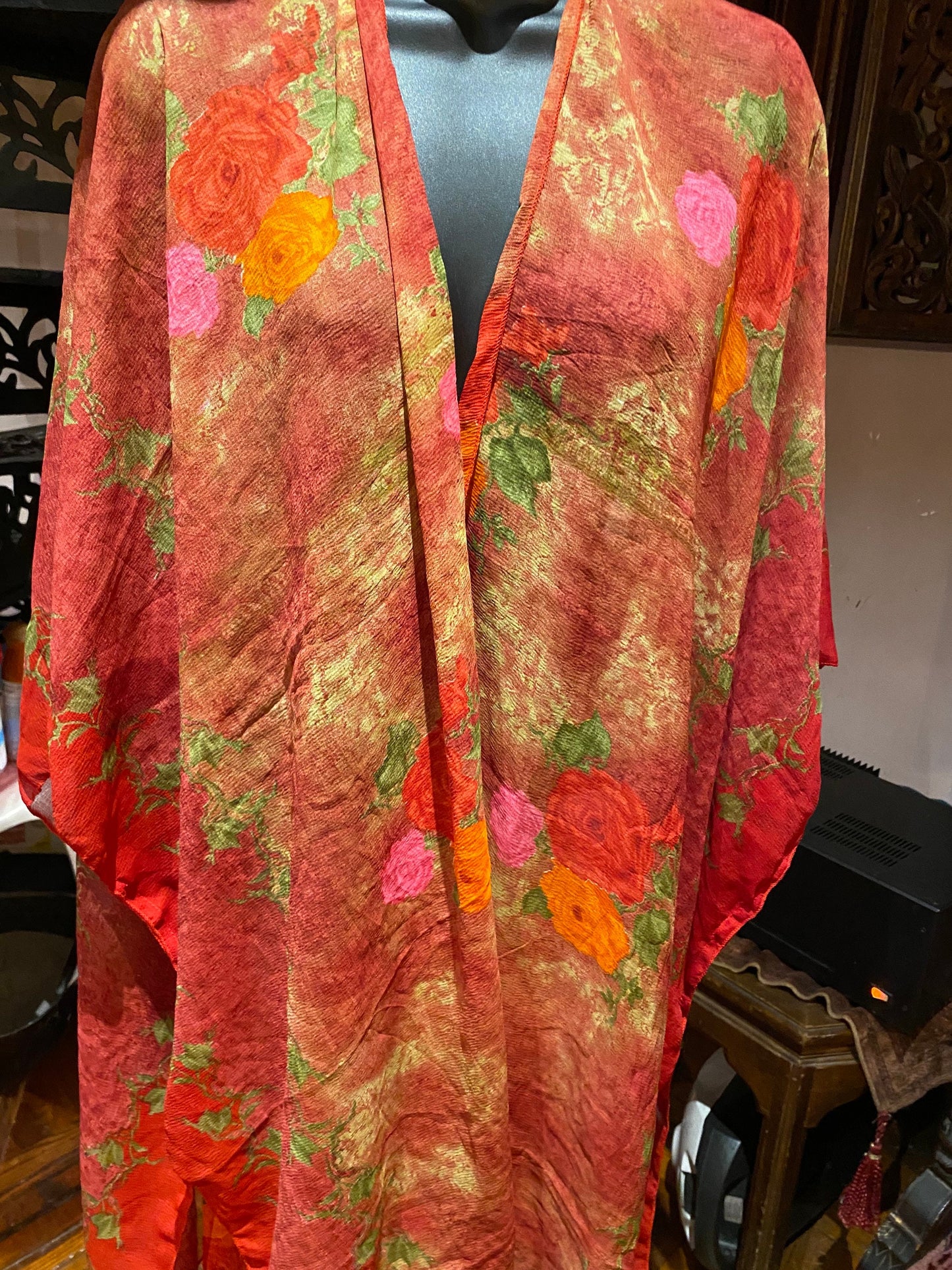 Vintage Japanese Print Scarf Wrap Poncho