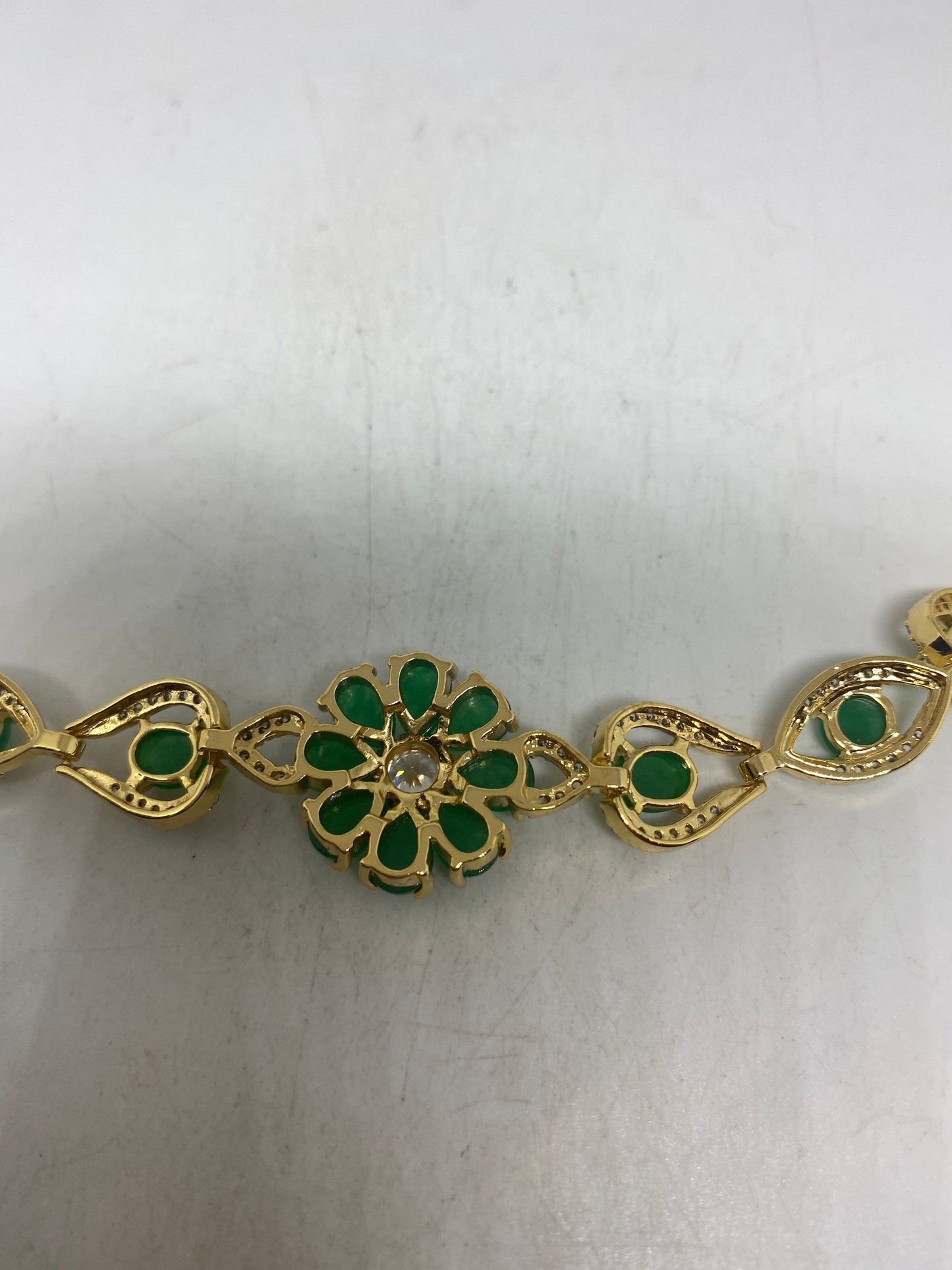 Vintage Green Jade Bracelet Golden White Bronze