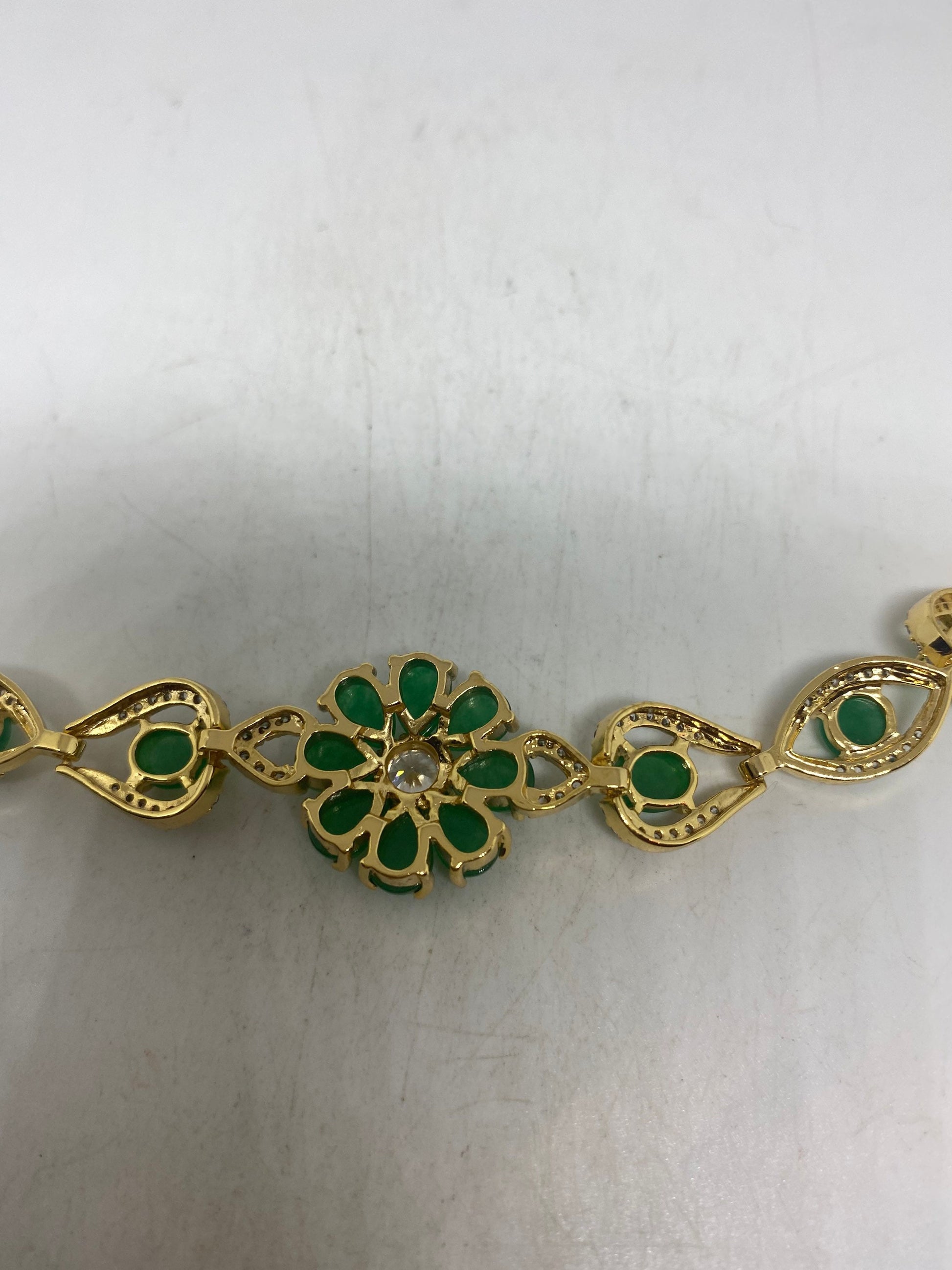 Vintage Green Jade Bracelet Golden White Bronze