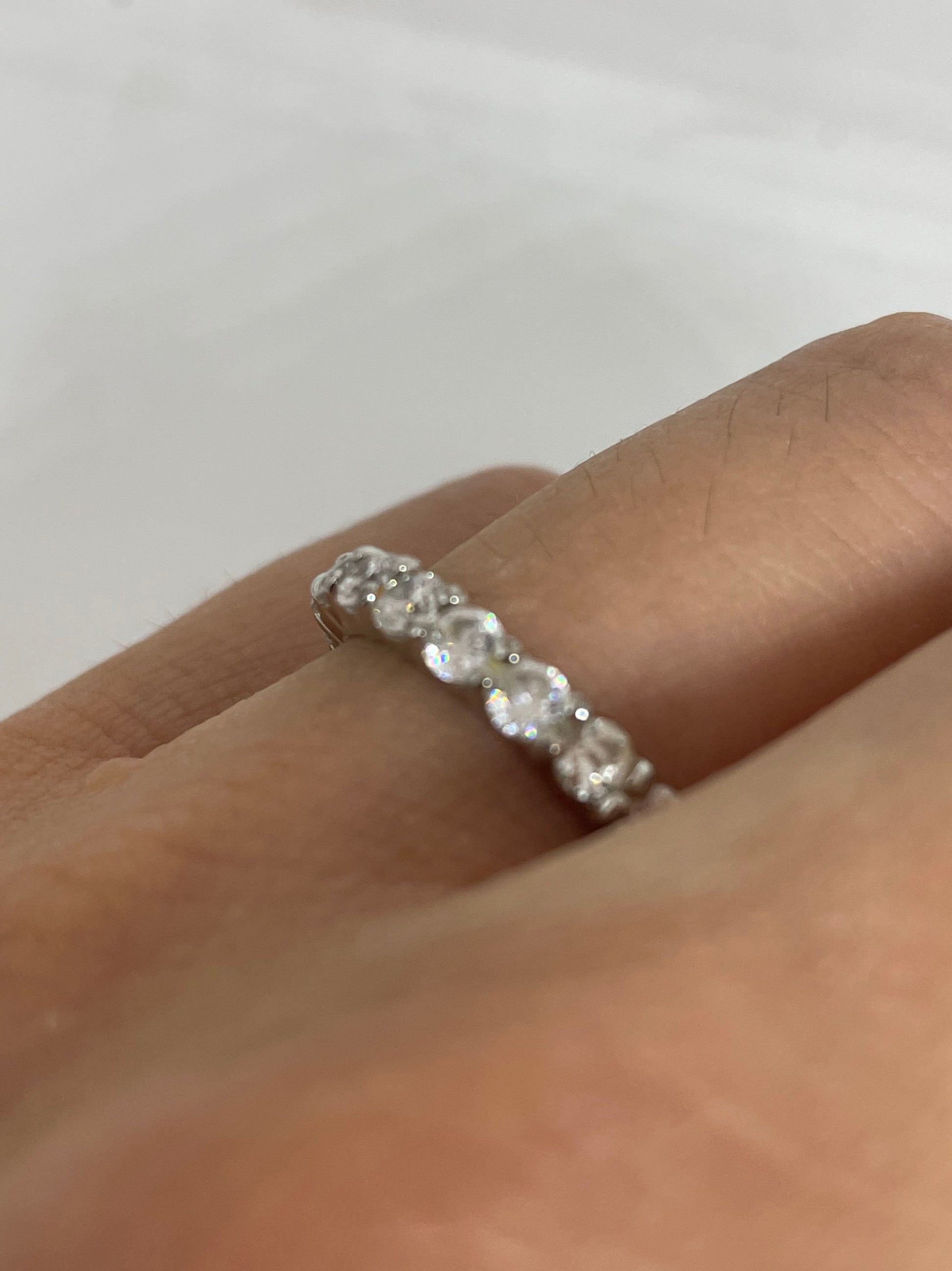 Vintage Cubic Zirconia Crystal Sterling Silver Eternity Band Ring