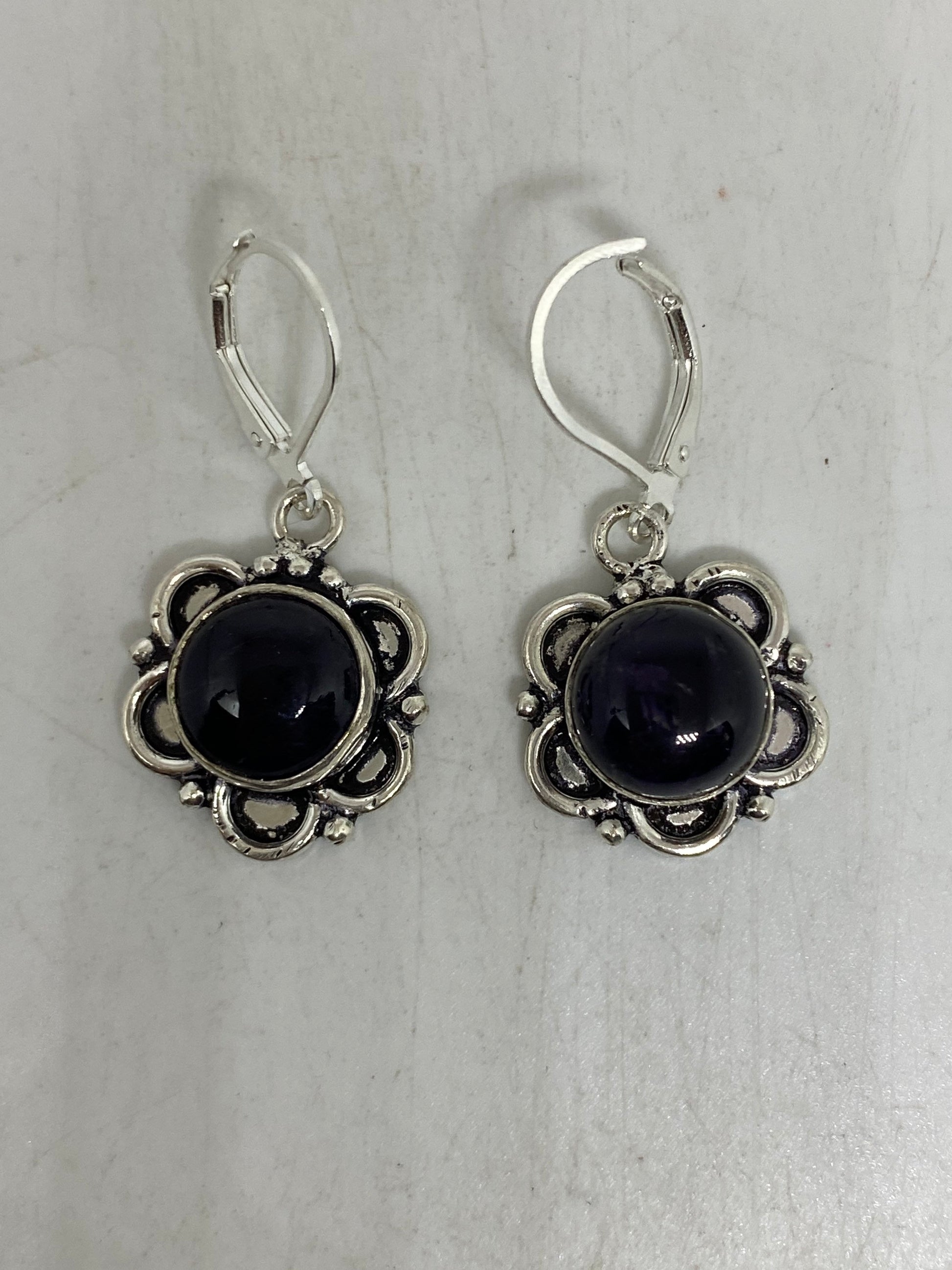 Vintage Black Earring Onyx 925 Sterling Silver Deco Dangle Chandelier