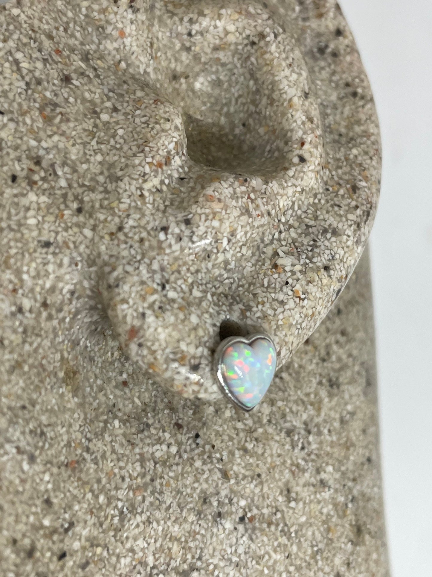 Vintage White Opal HEart Earrings 925 Sterling Silver Stud Button