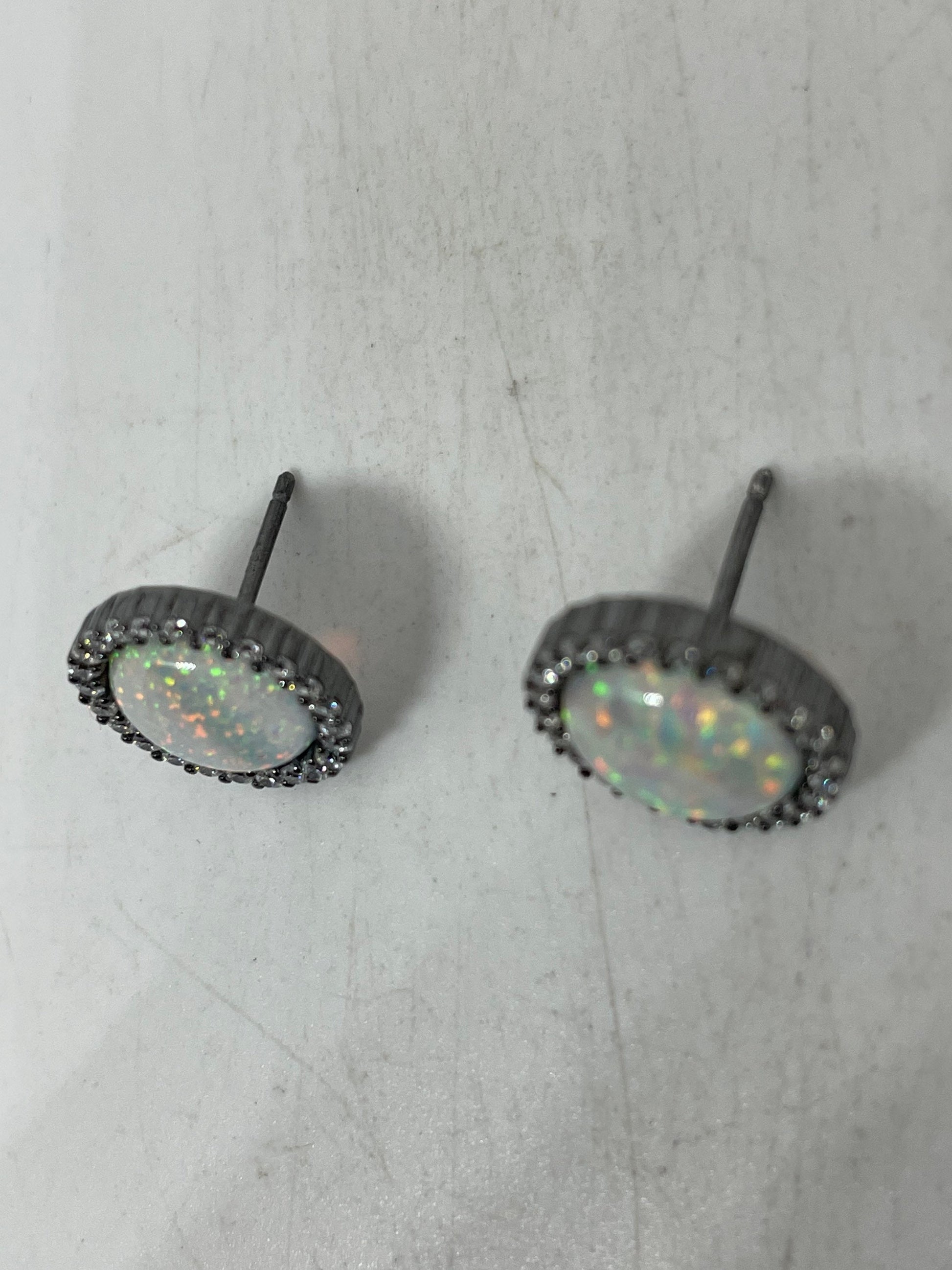 Vintage Opal Earrings 925 Sterling Silver Stud Button