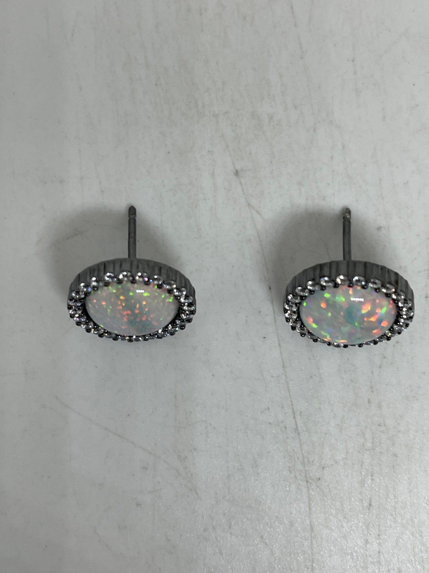 Vintage Opal Earrings 925 Sterling Silver Stud Button