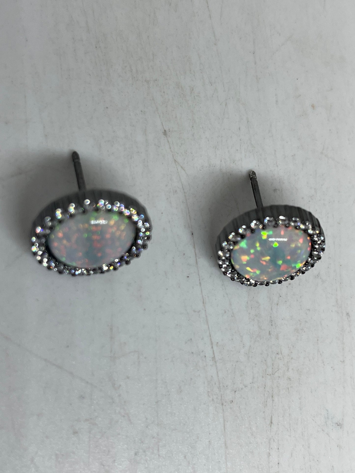 Vintage Opal Earrings 925 Sterling Silver Stud Button