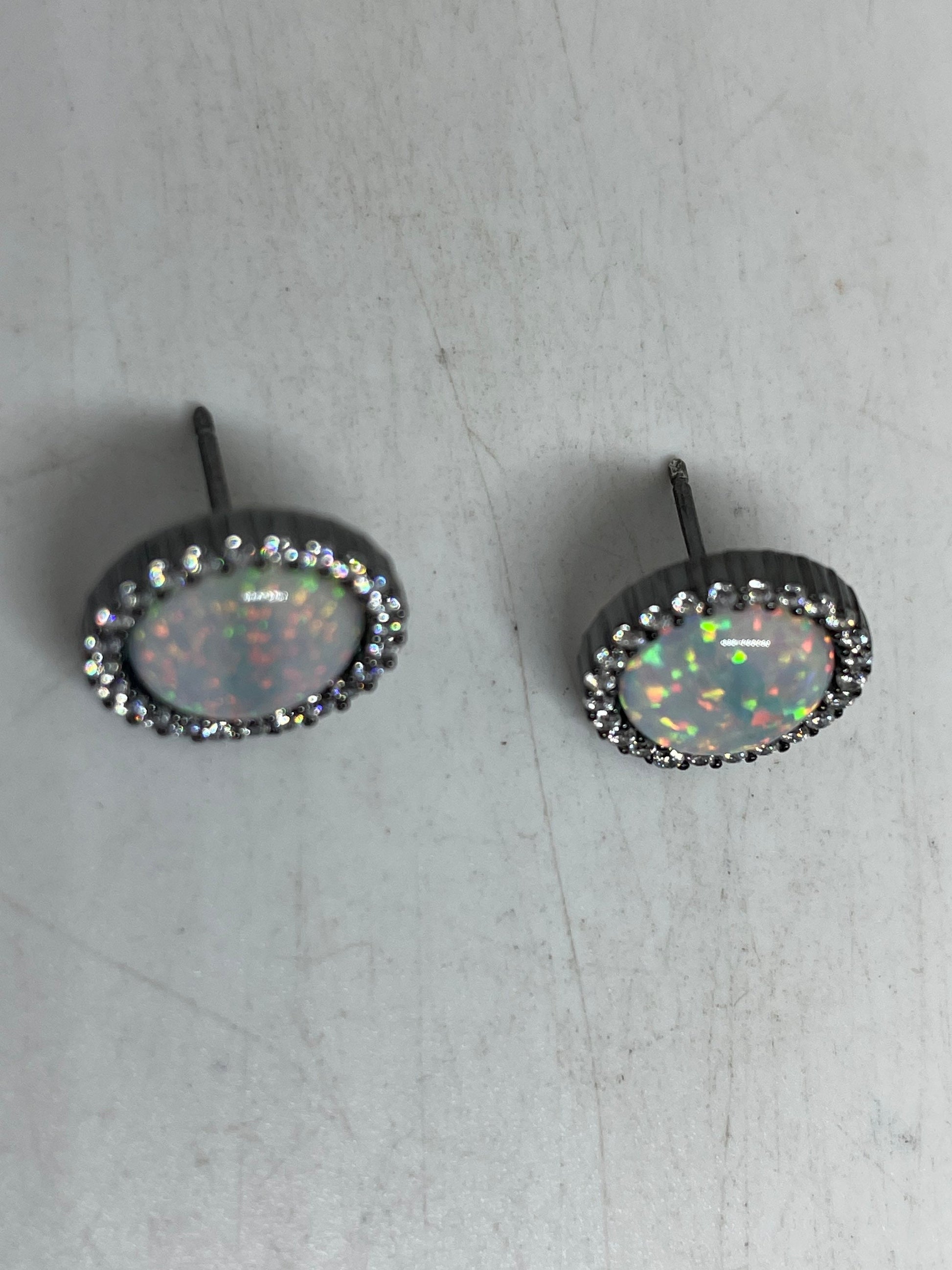 Vintage Opal Earrings 925 Sterling Silver Stud Button