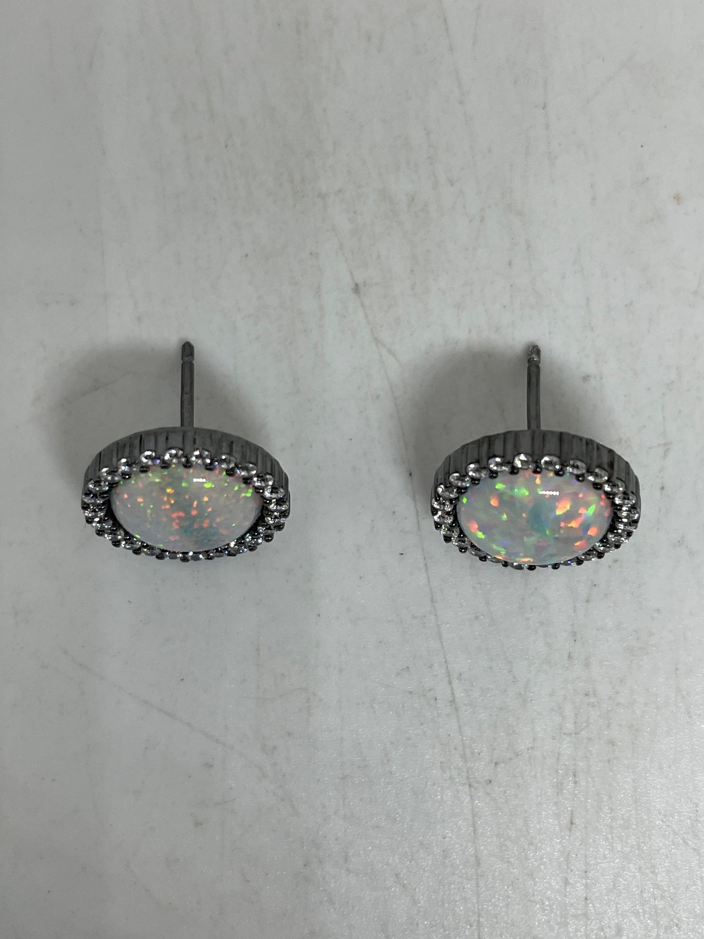 Vintage Opal Earrings 925 Sterling Silver Stud Button