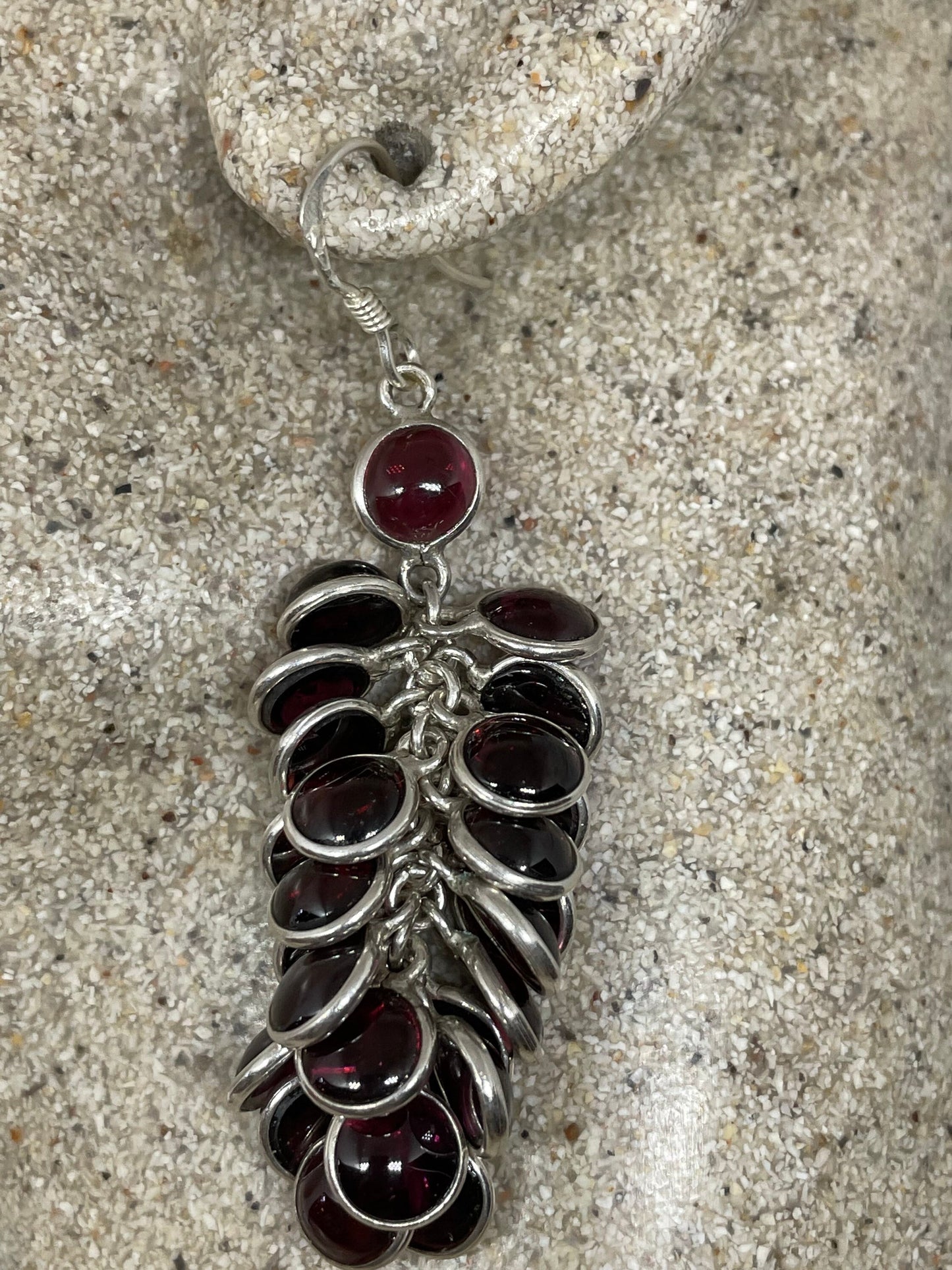 Vintage Bohemian Red Garnet Earrings Golden 925 Sterling Silver Dangle