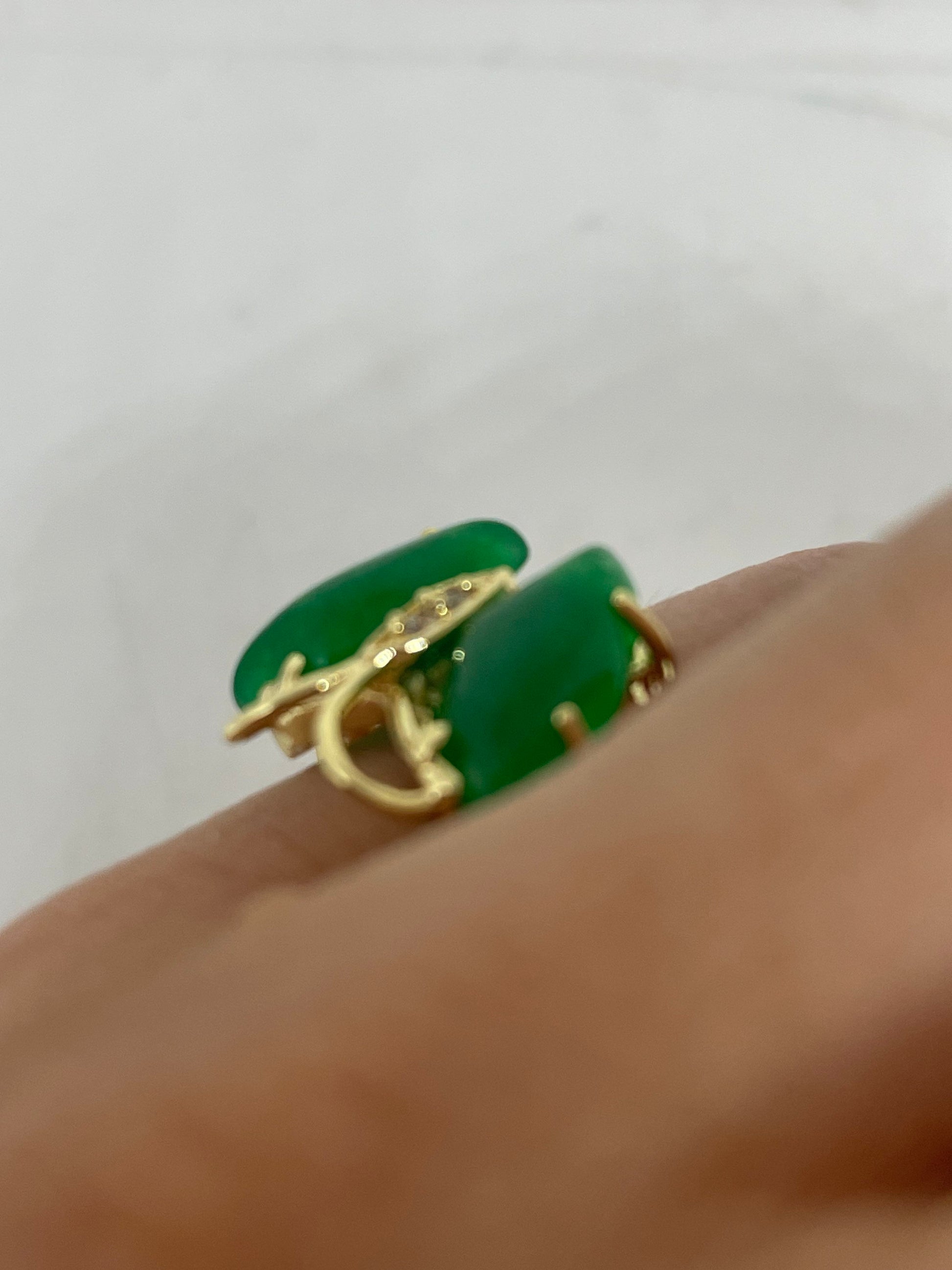 Vintage Lucky Green Nephrite Jade Gold Filled Cocktail Ring