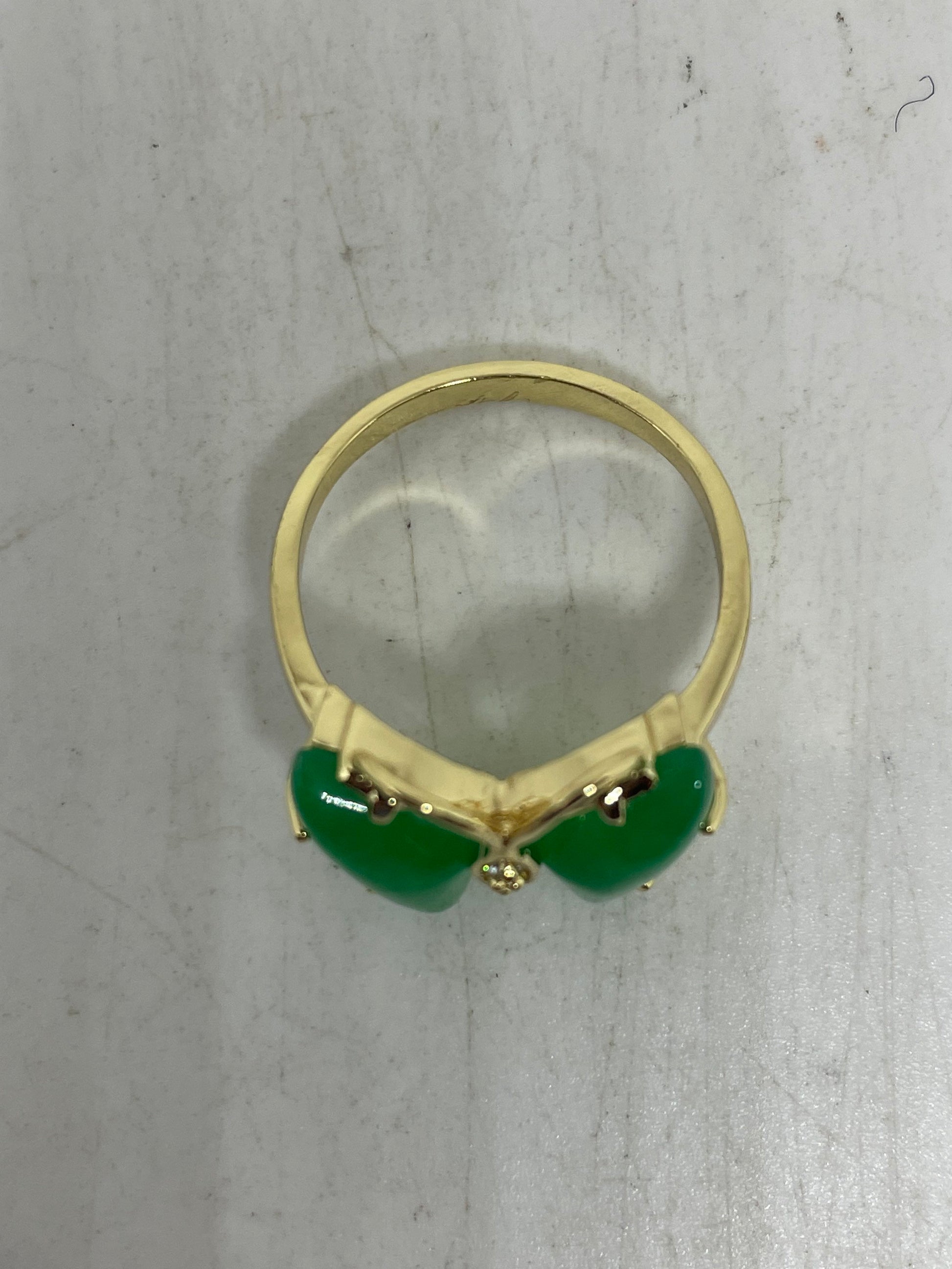 Vintage Lucky Green Nephrite Jade Gold Filled Cocktail Ring