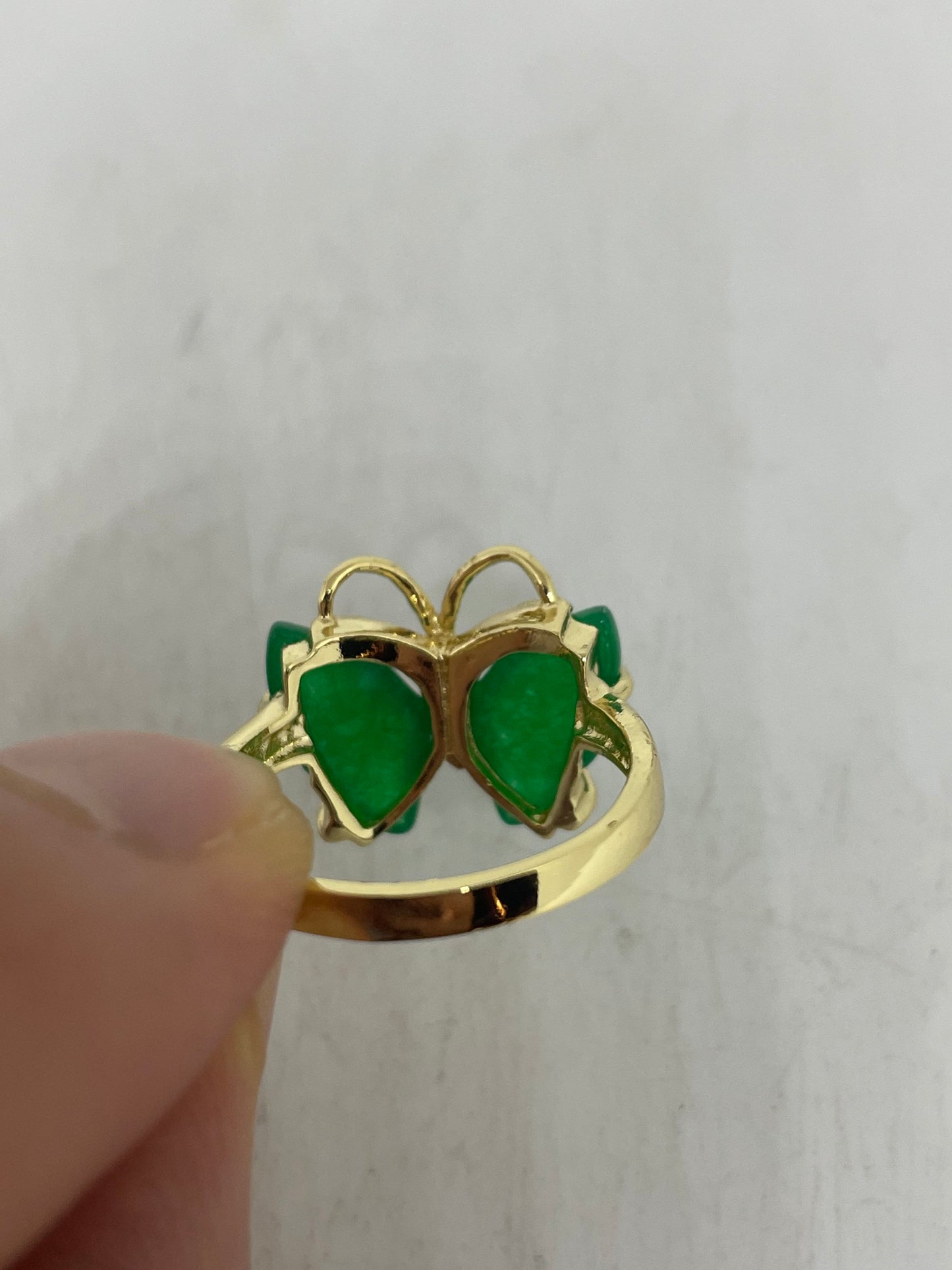 Vintage Lucky Green Nephrite Jade Gold Filled Cocktail Ring