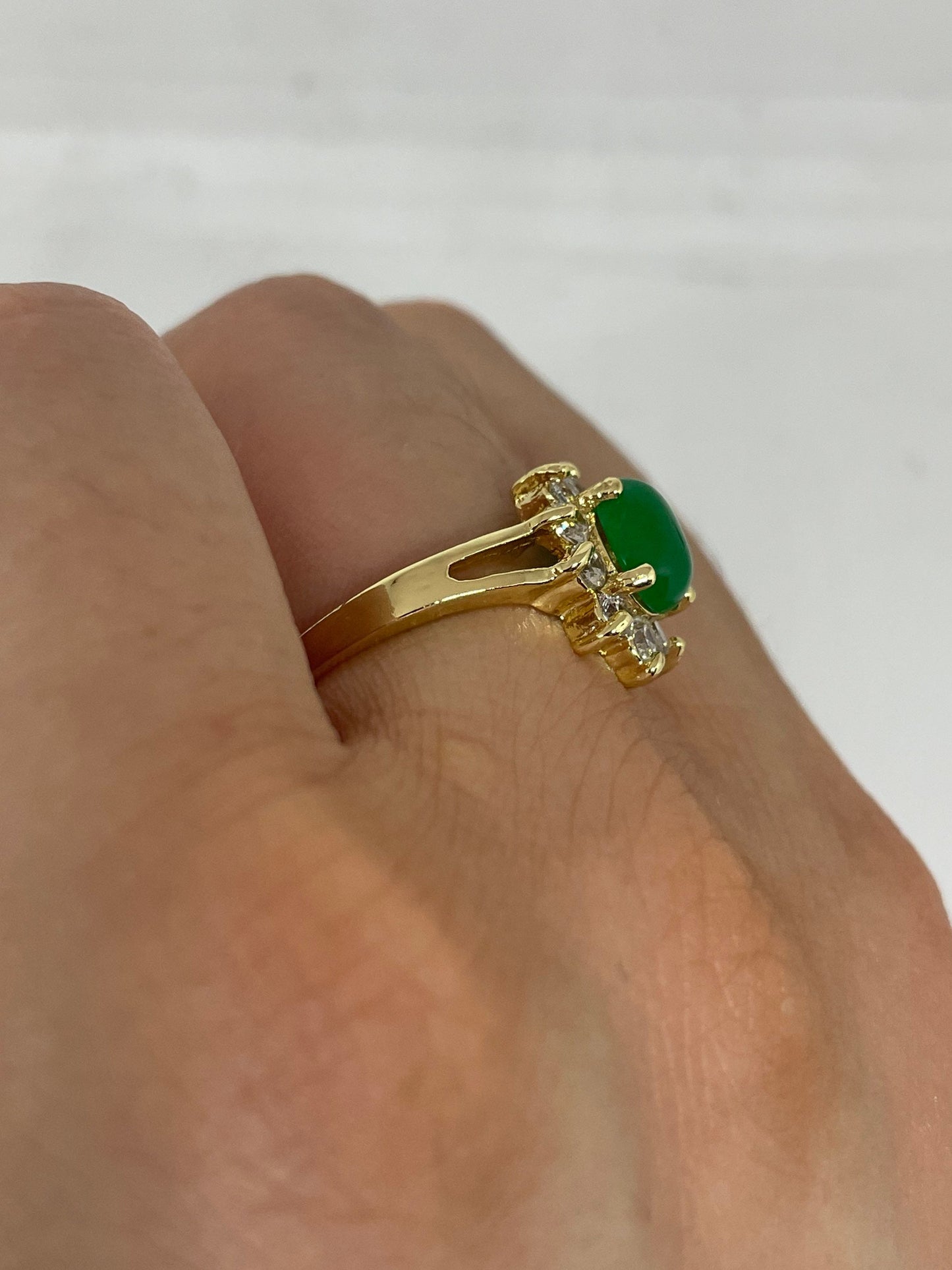 Vintage Lucky Green Nephrite Jade Gold Filled Cocktail Ring