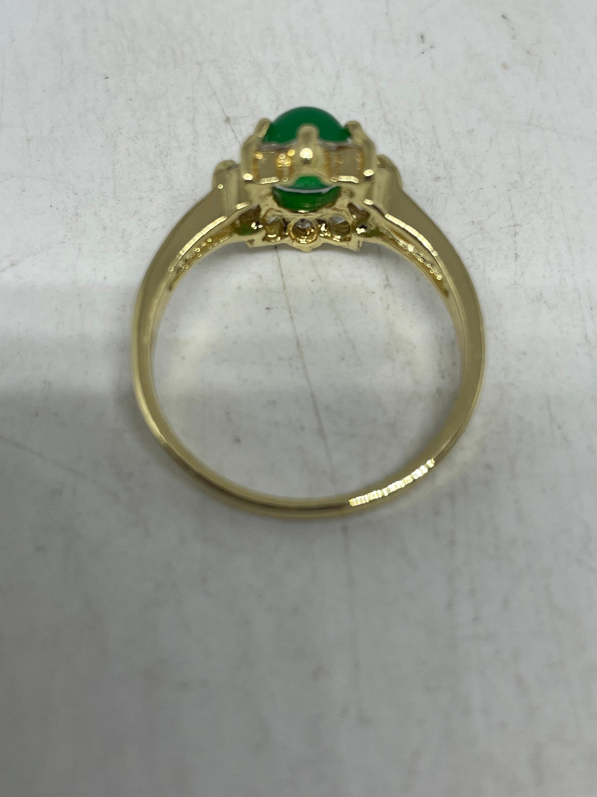 Vintage Lucky Green Nephrite Jade Gold Filled Cocktail Ring