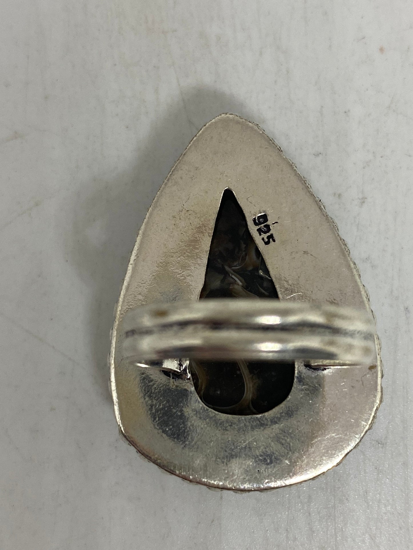 Vintage Brown Fossil agate Cocktail Ring