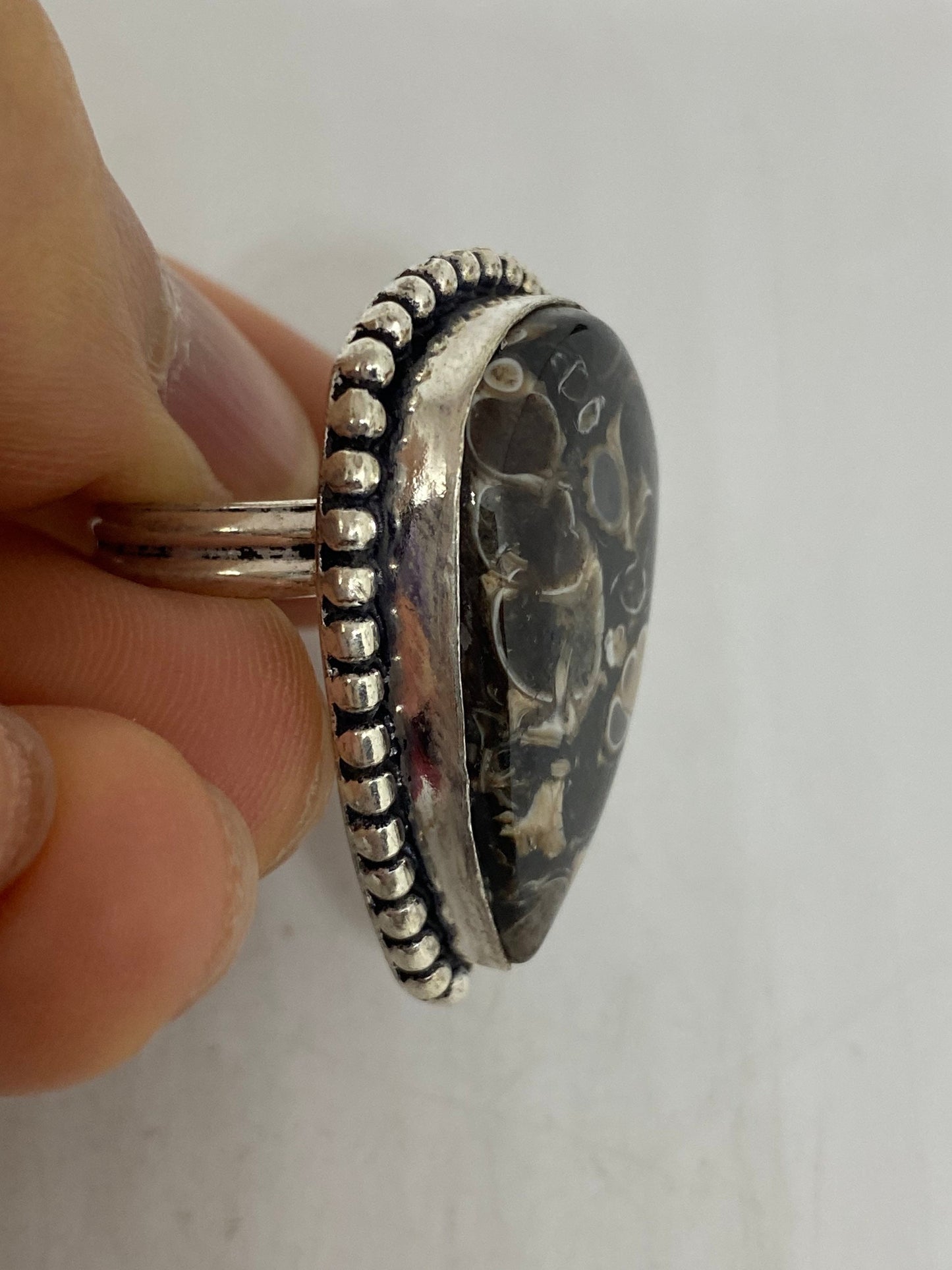 Vintage Brown Fossil agate Cocktail Ring