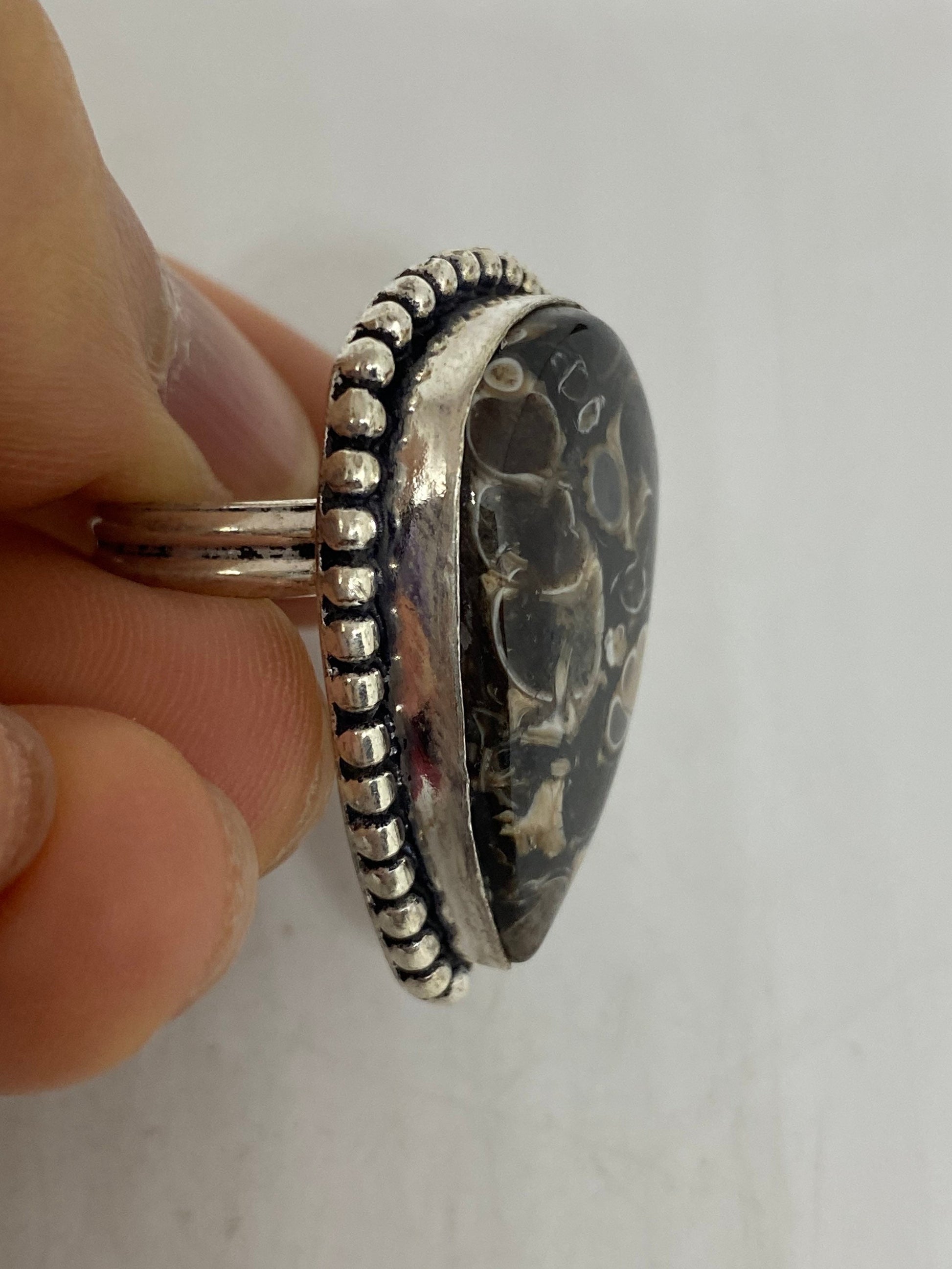 Vintage Brown Fossil agate Cocktail Ring