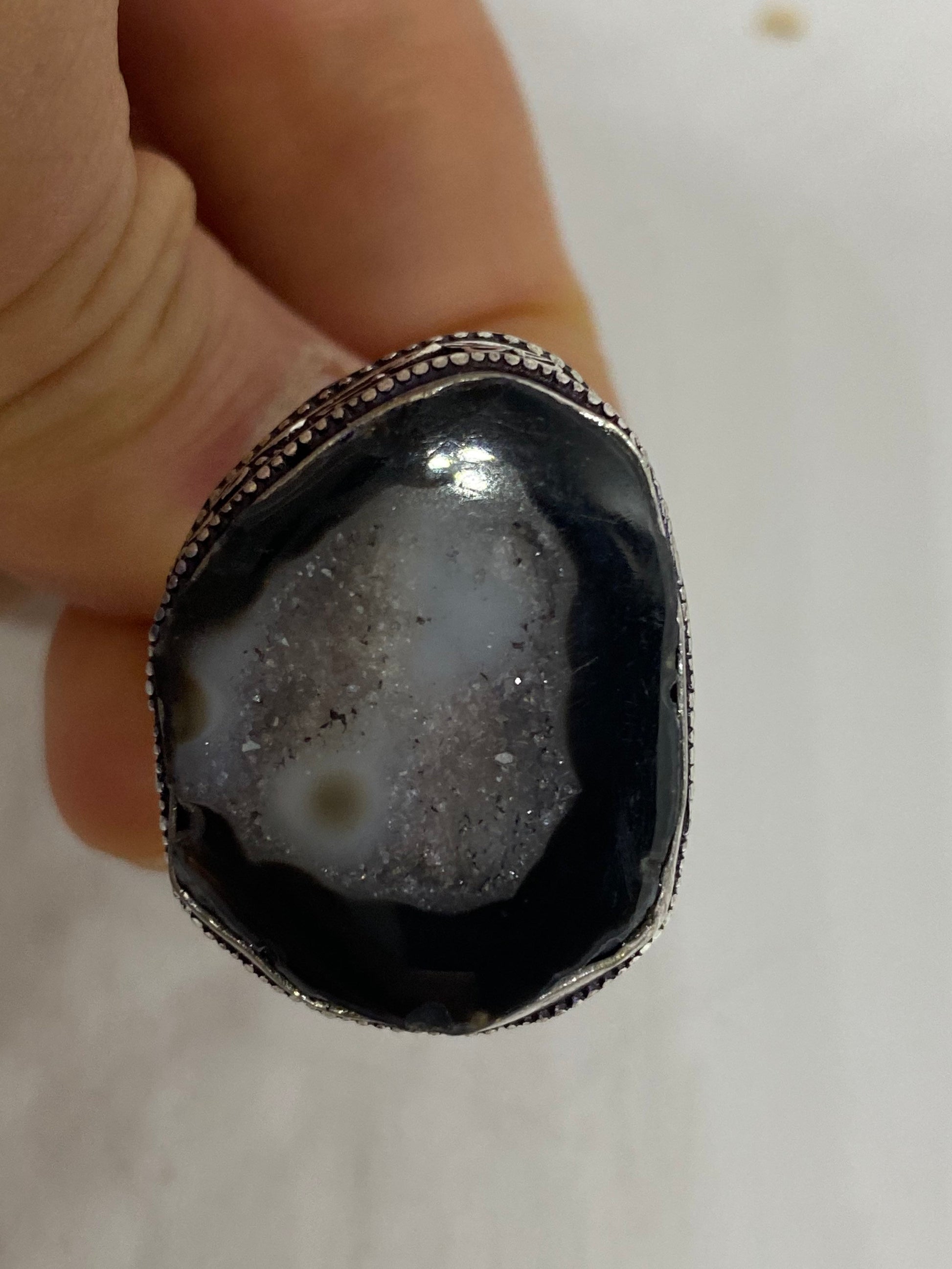 Vintage Gray Genuine Chalcedony Rose Crystal Ring