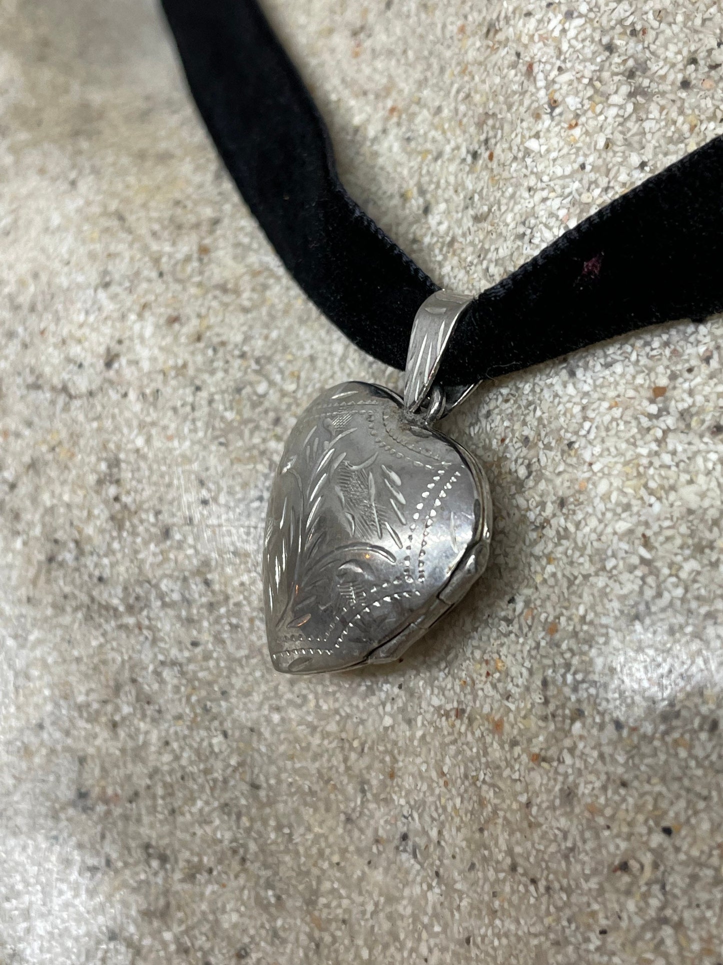 Vintage Deco Locket Choker 925 Sterling Silver Necklace