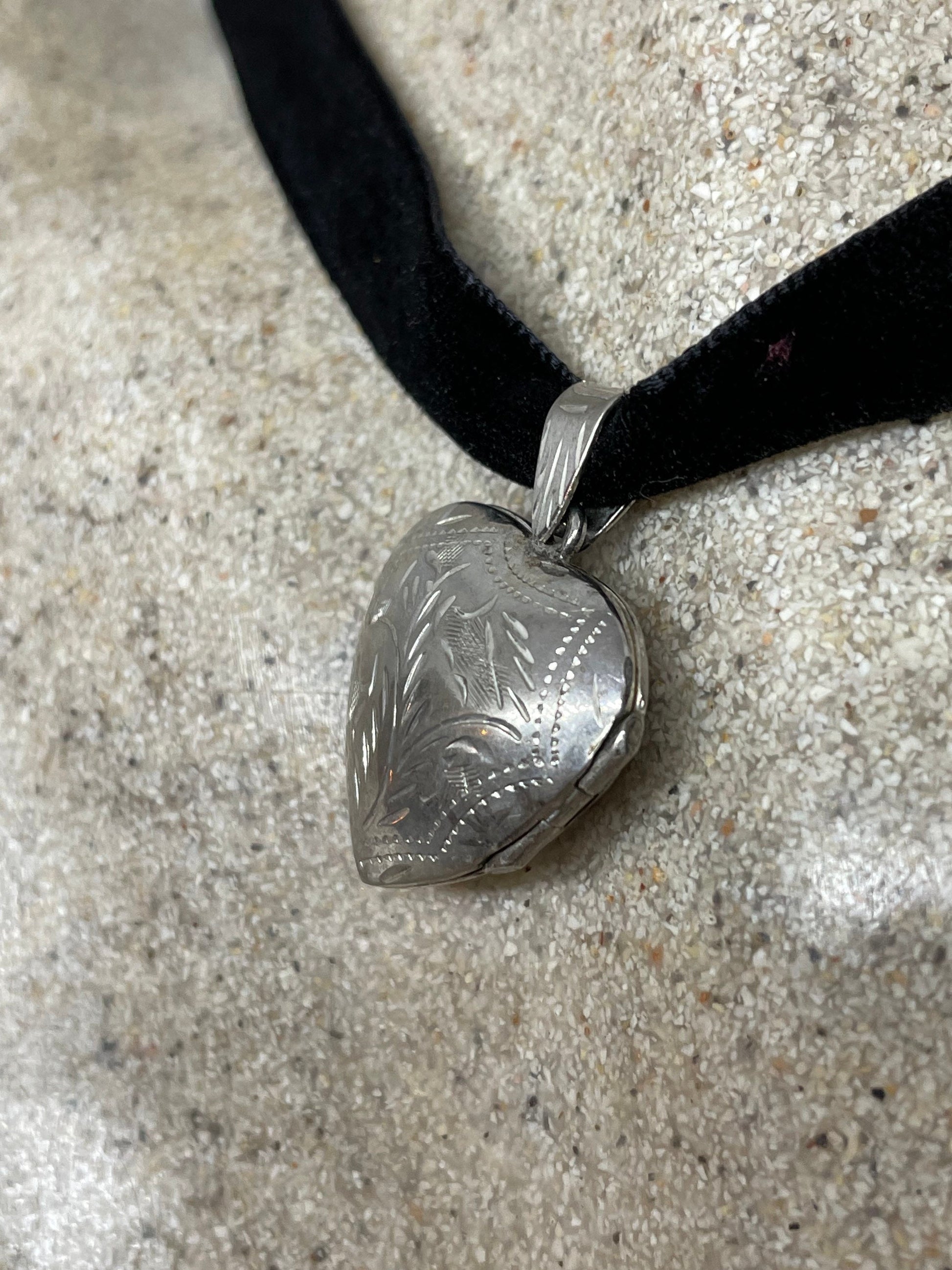 Vintage Deco Locket Choker 925 Sterling Silver Necklace