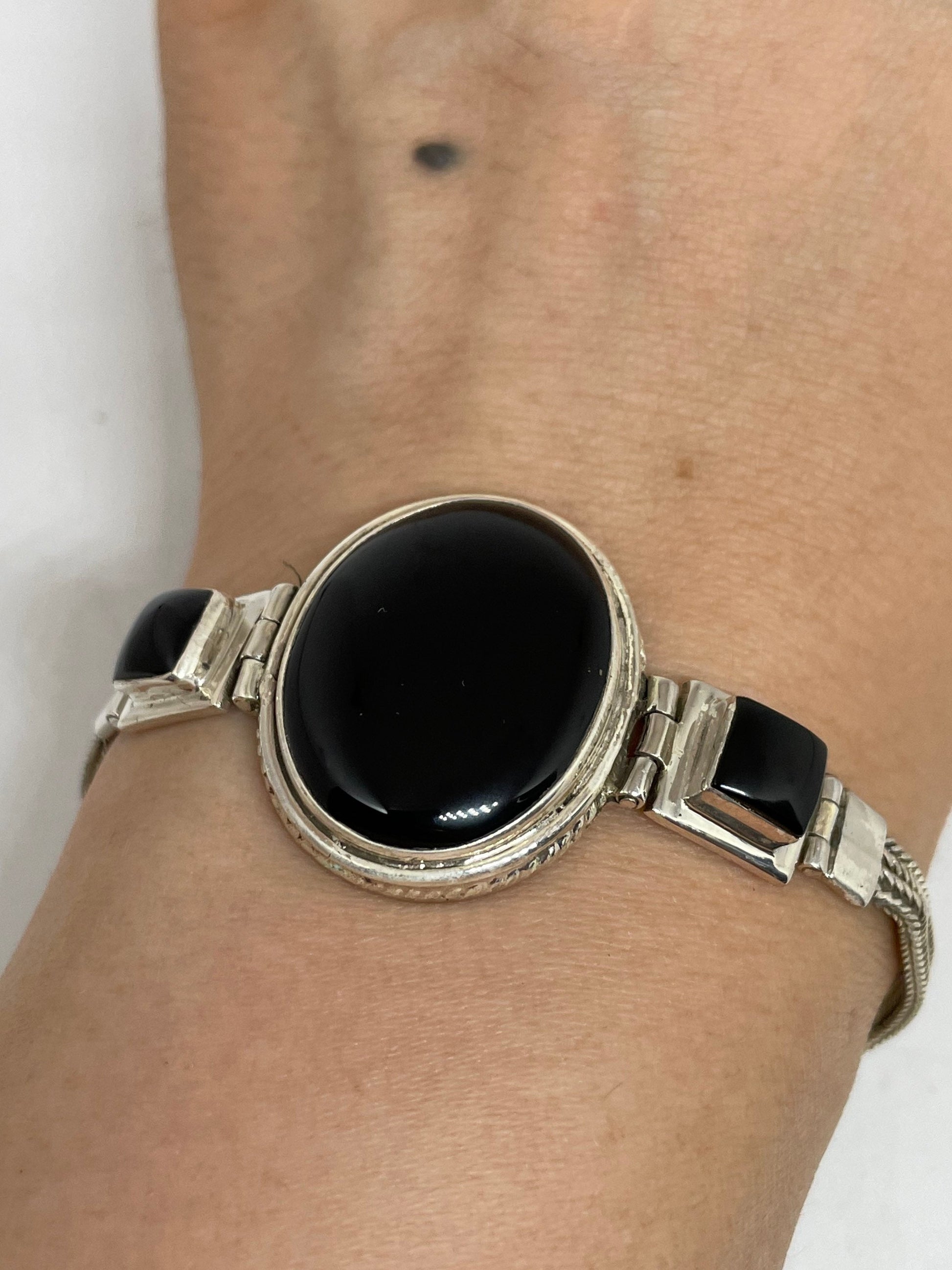 Handmade Turkish Ottoman Styled 925 Sterling Silver Black Onyx Bracelet