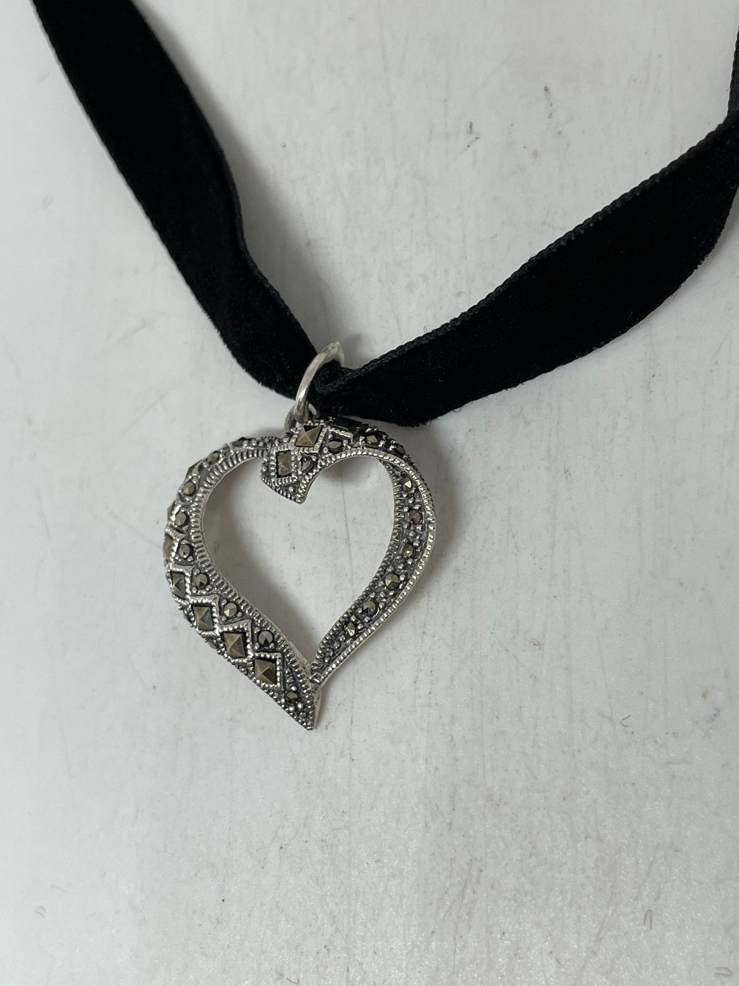 Vintage Heart Choker 925 Sterling Silver Pendant Necklace