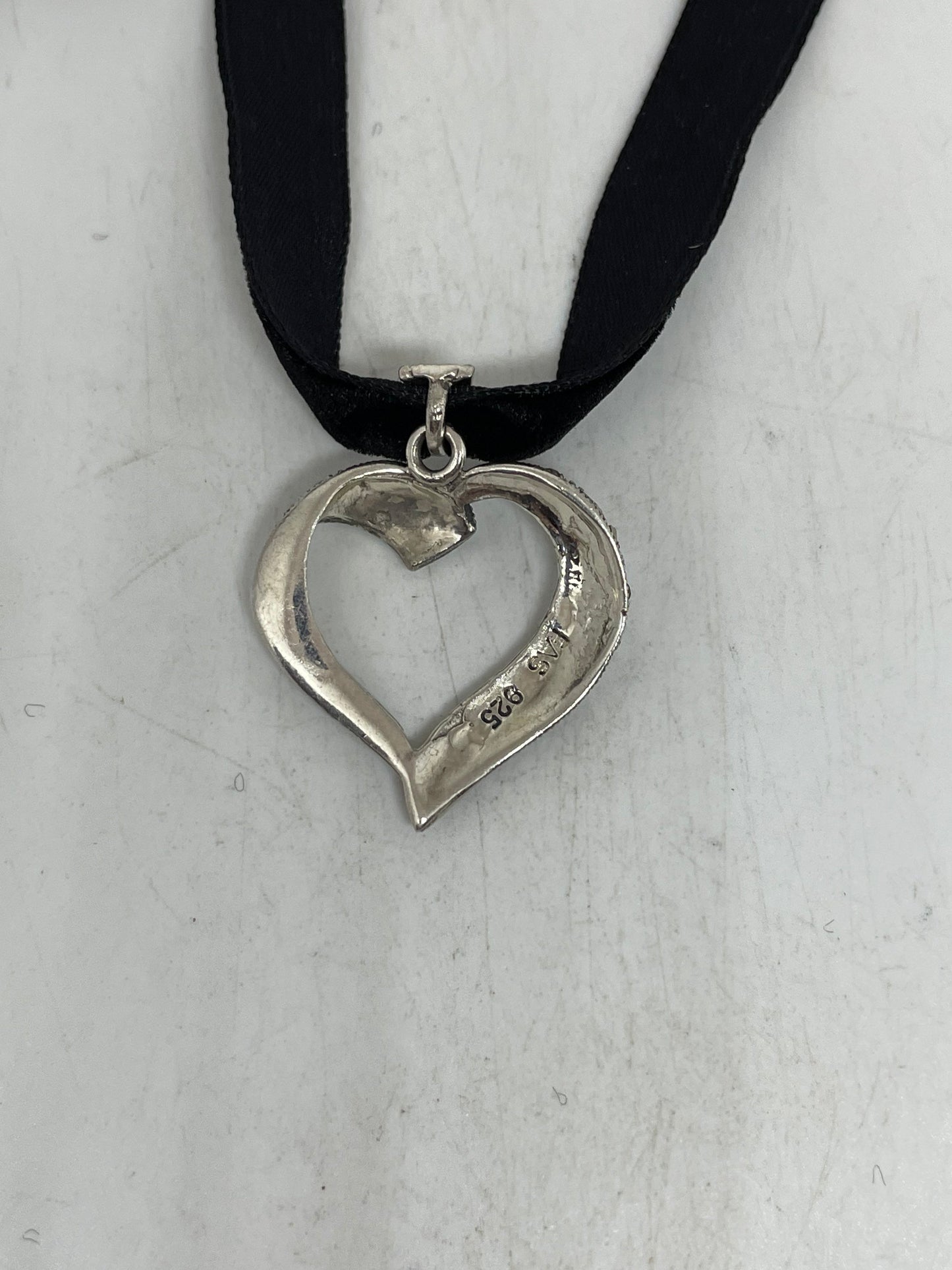 Vintage Heart Choker 925 Sterling Silver Pendant Necklace