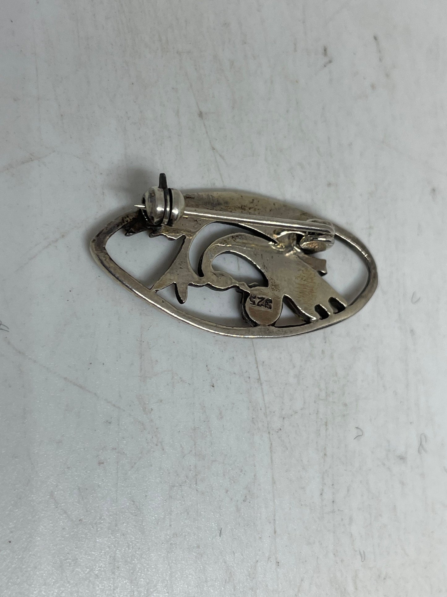 Vintage Pin Black Onyx 925 Sterling Silver Brooch