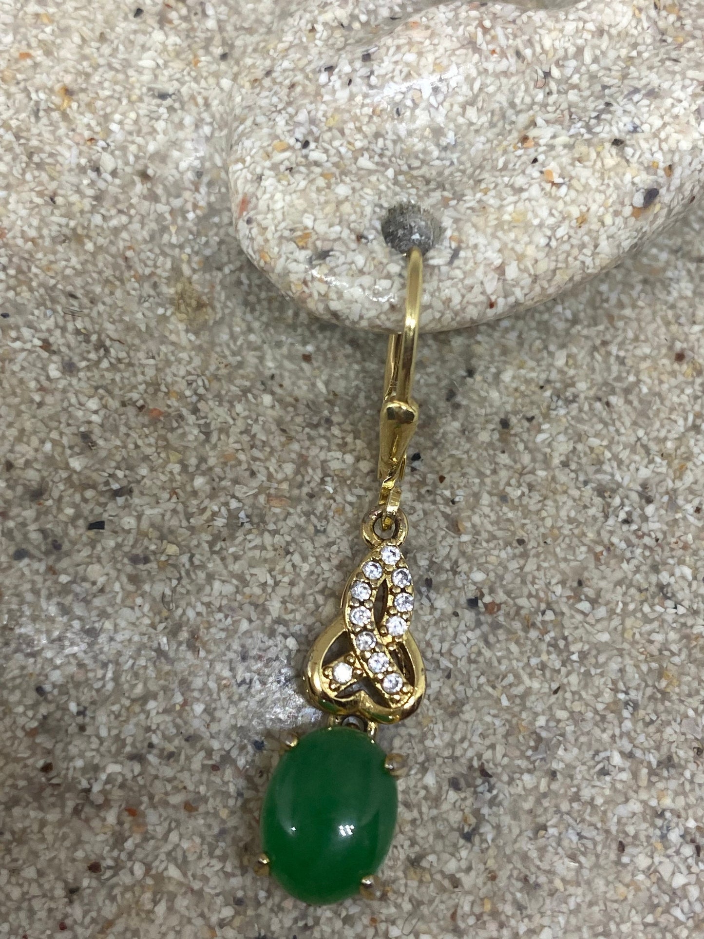 Vintage Fun Green Jade Gemstone Golden Bronze Gold filled Lever Back Earrings